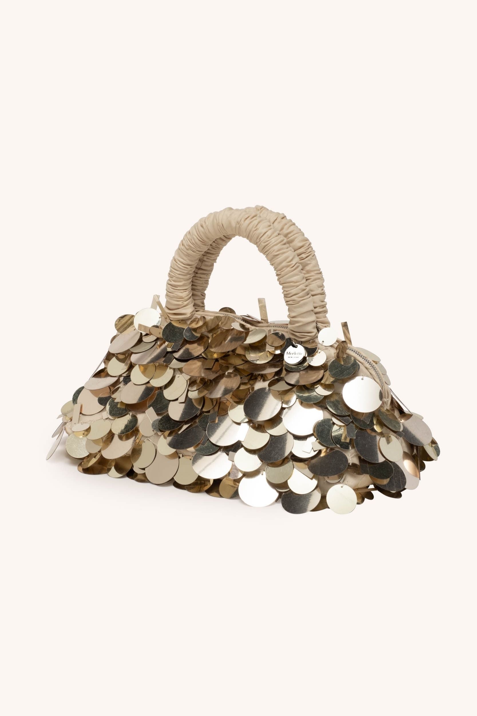 Lune Mini Sequin Bag in Soft Gold