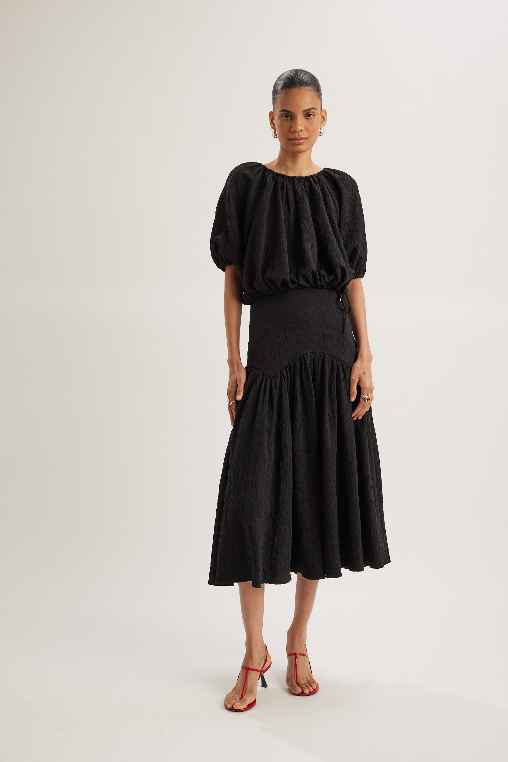 Lotus Top in Black Jacquard