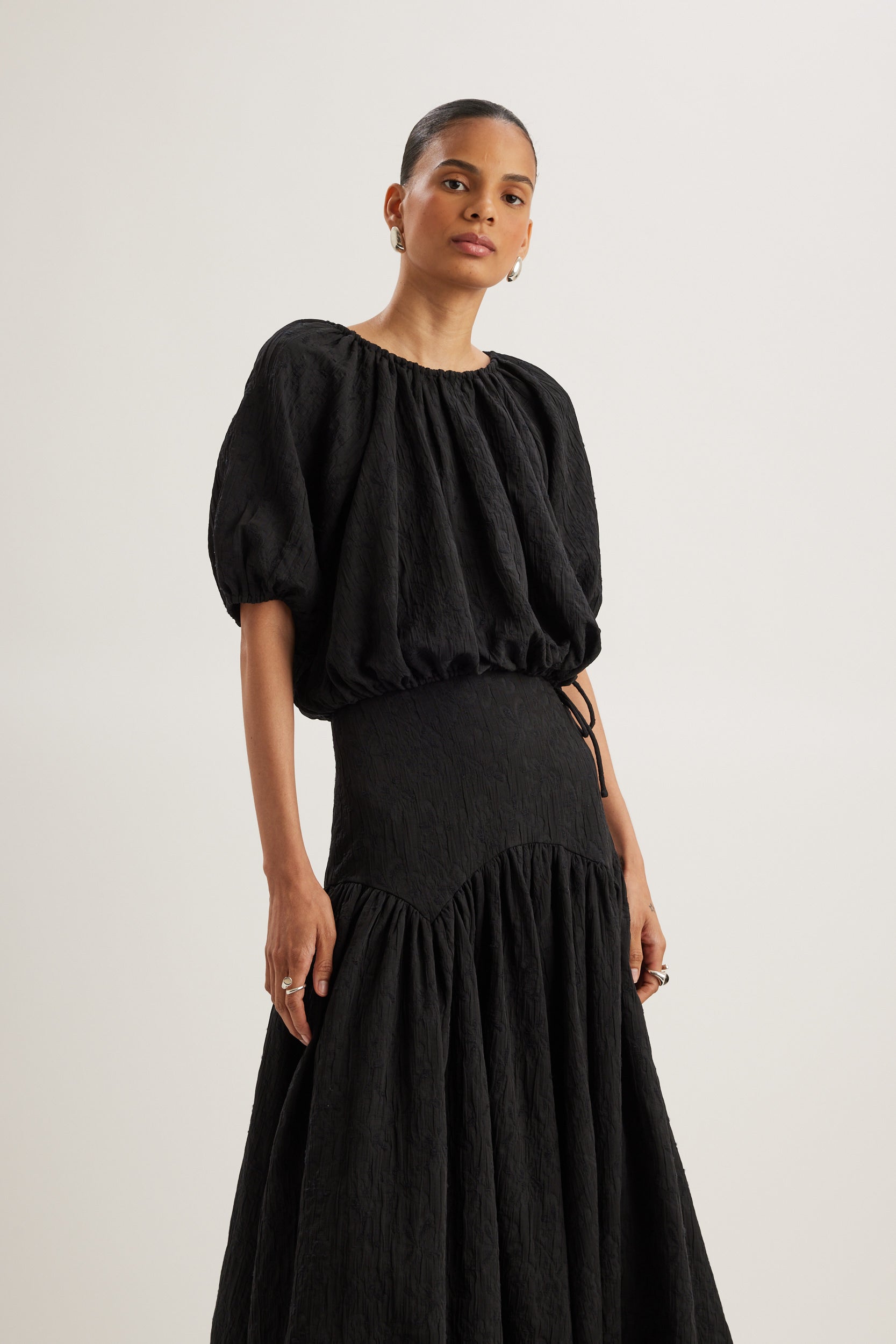 Lotus Top in Black Jacquard