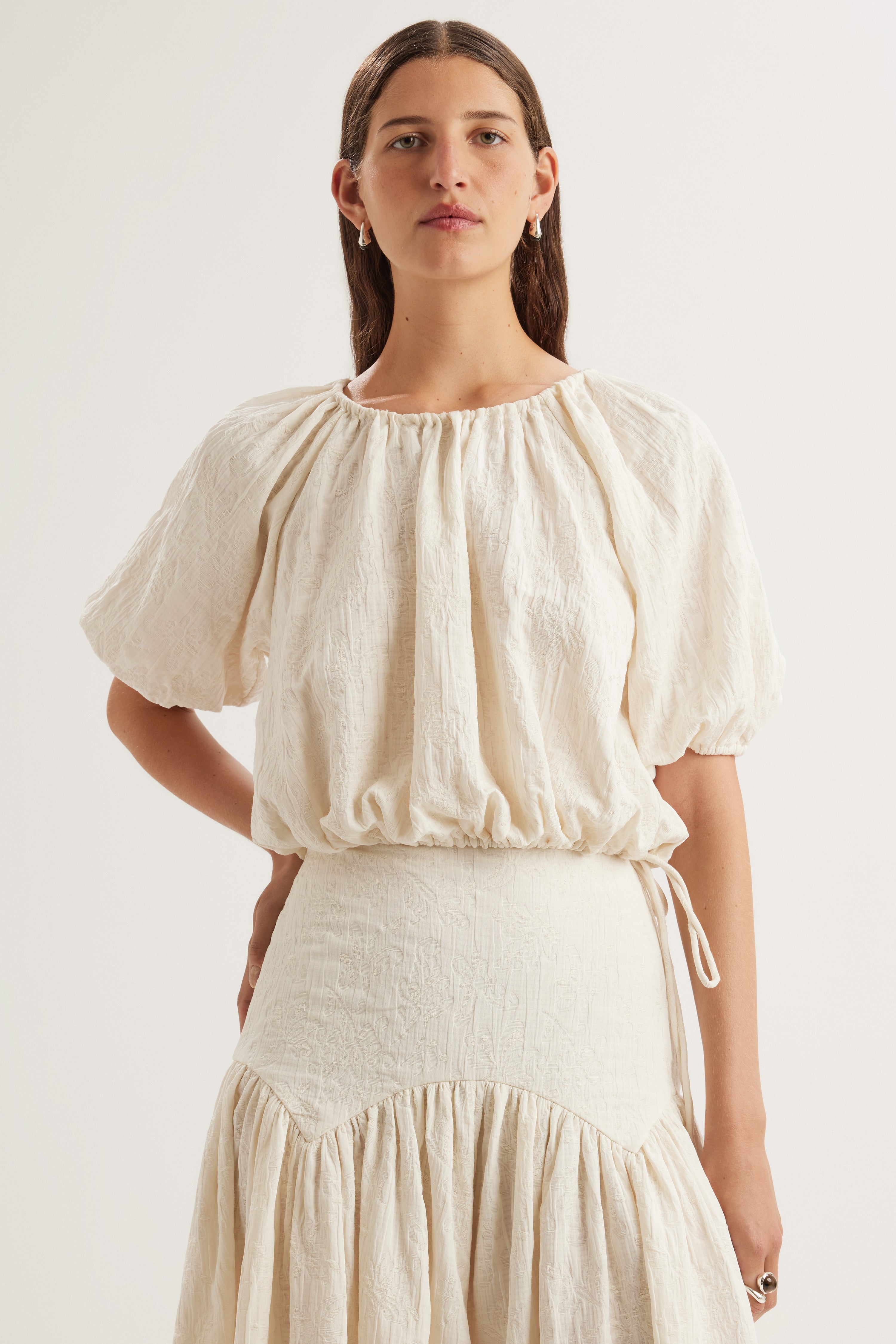 Lotus Top in Cream Jacquard