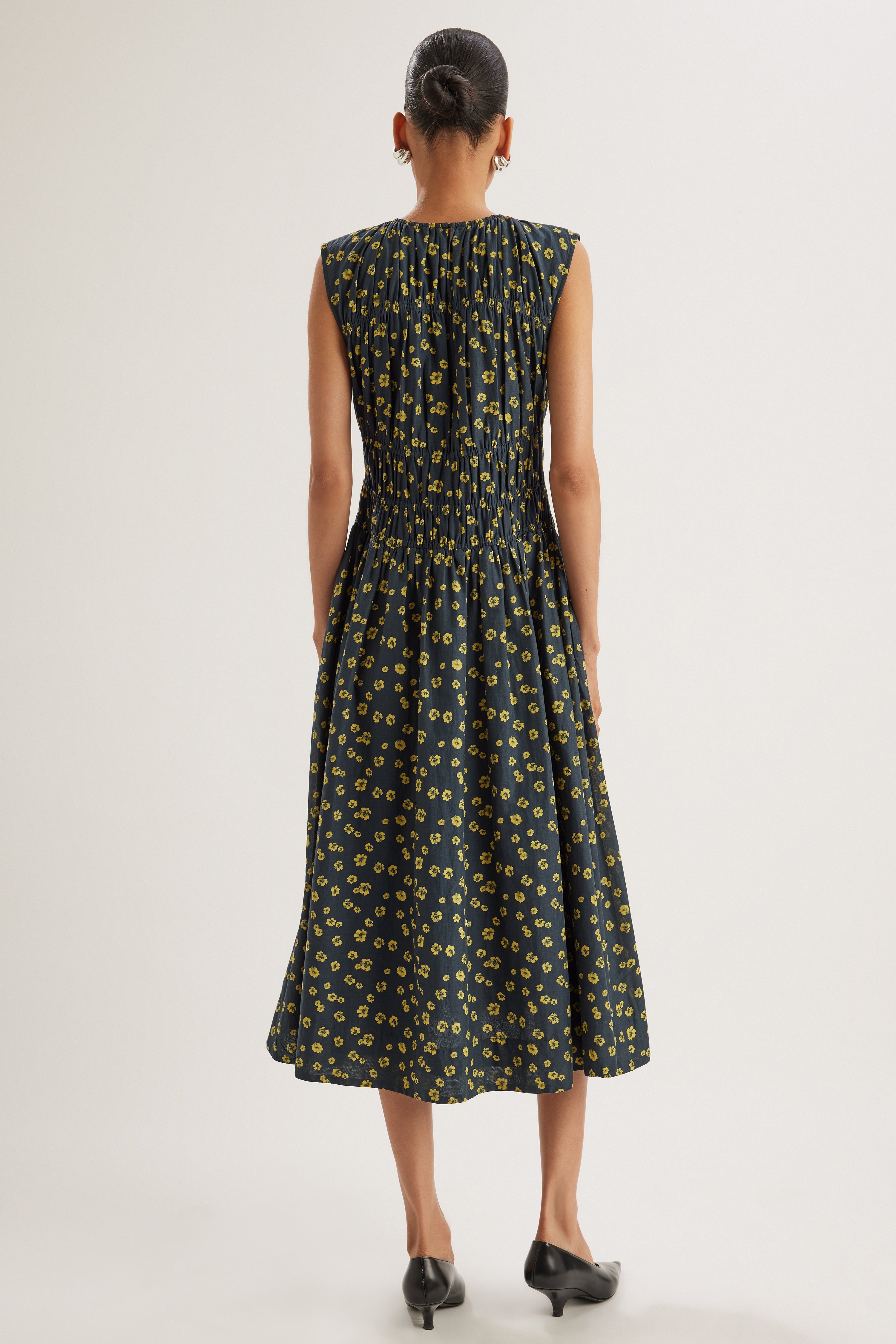 Villard Dress in Lemon Navy Floral Print