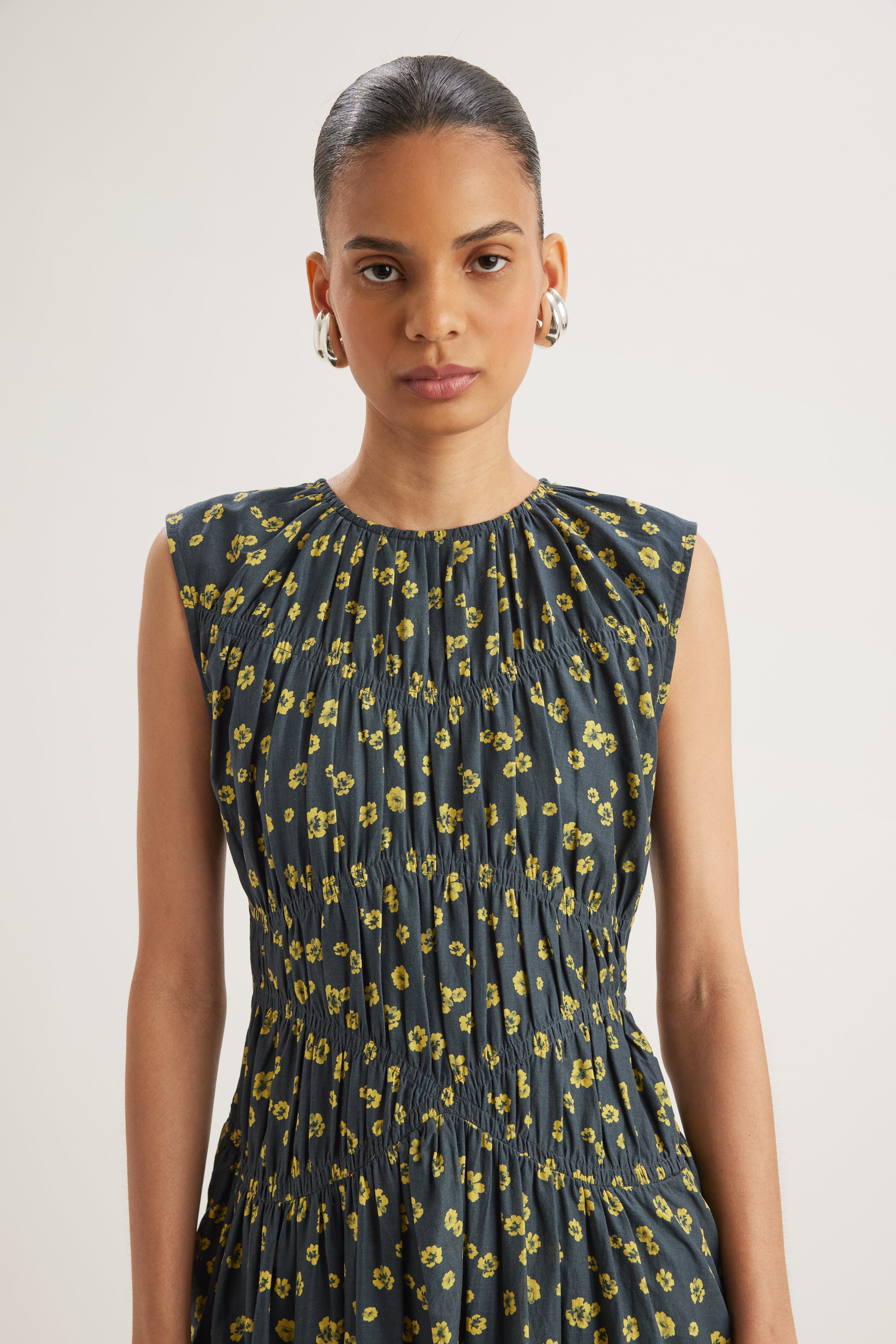 Villard Dress in Lemon Navy Floral Print