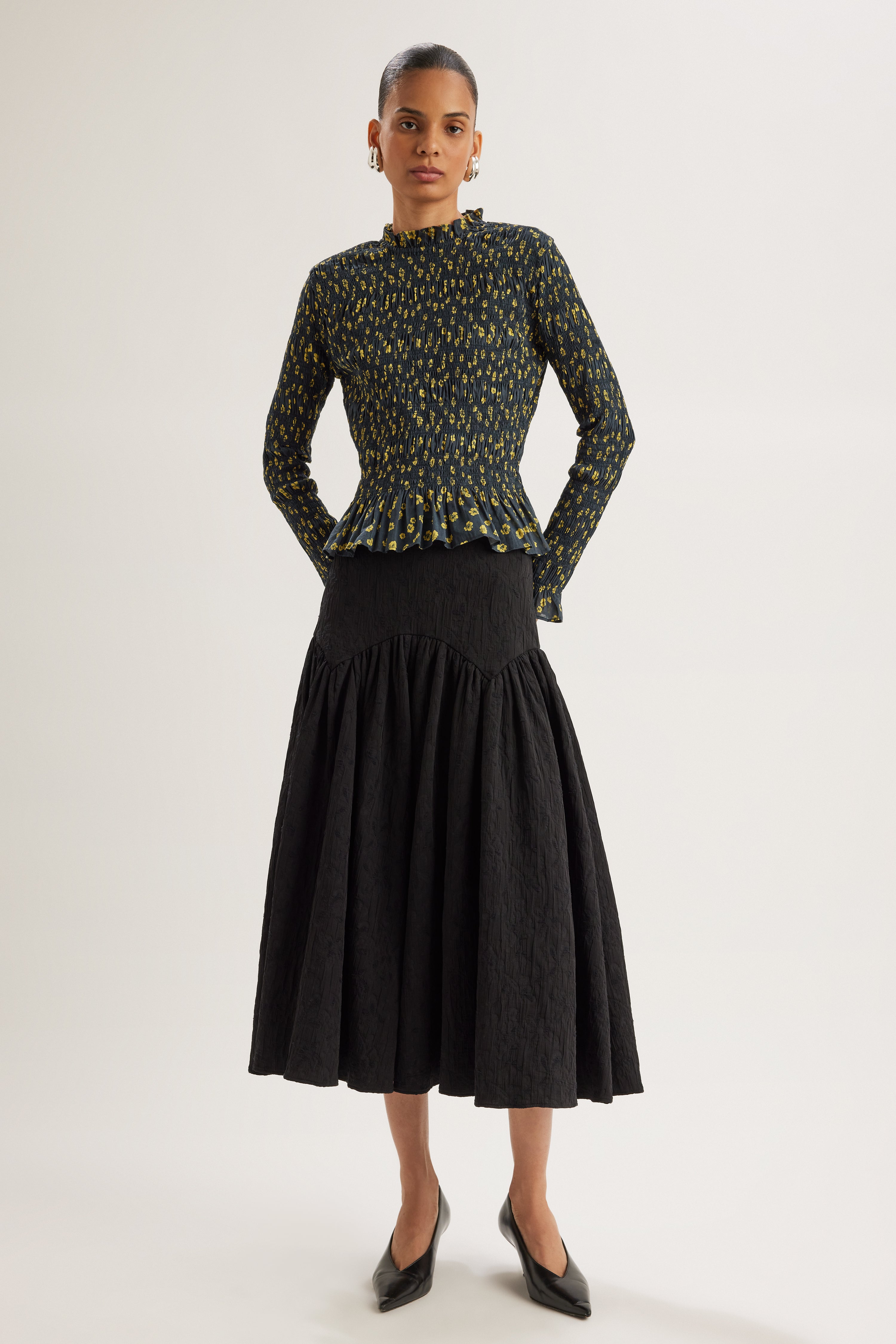 Norra Top in Lemon Navy Floral Print