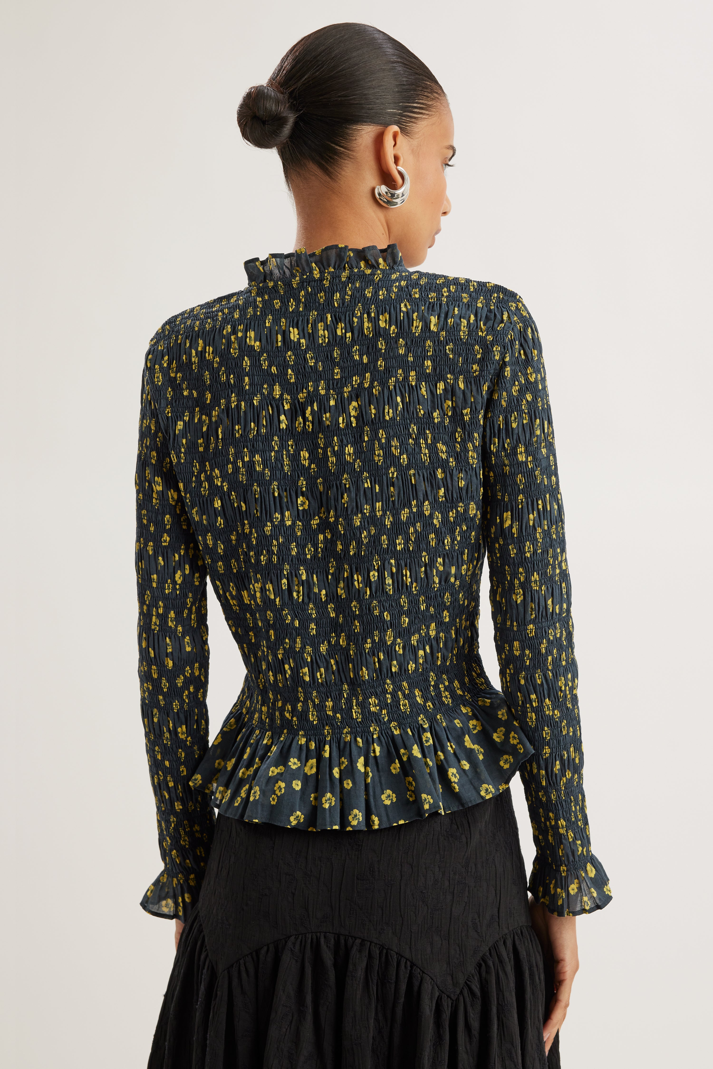 Norra Top in Lemon Navy Floral Print