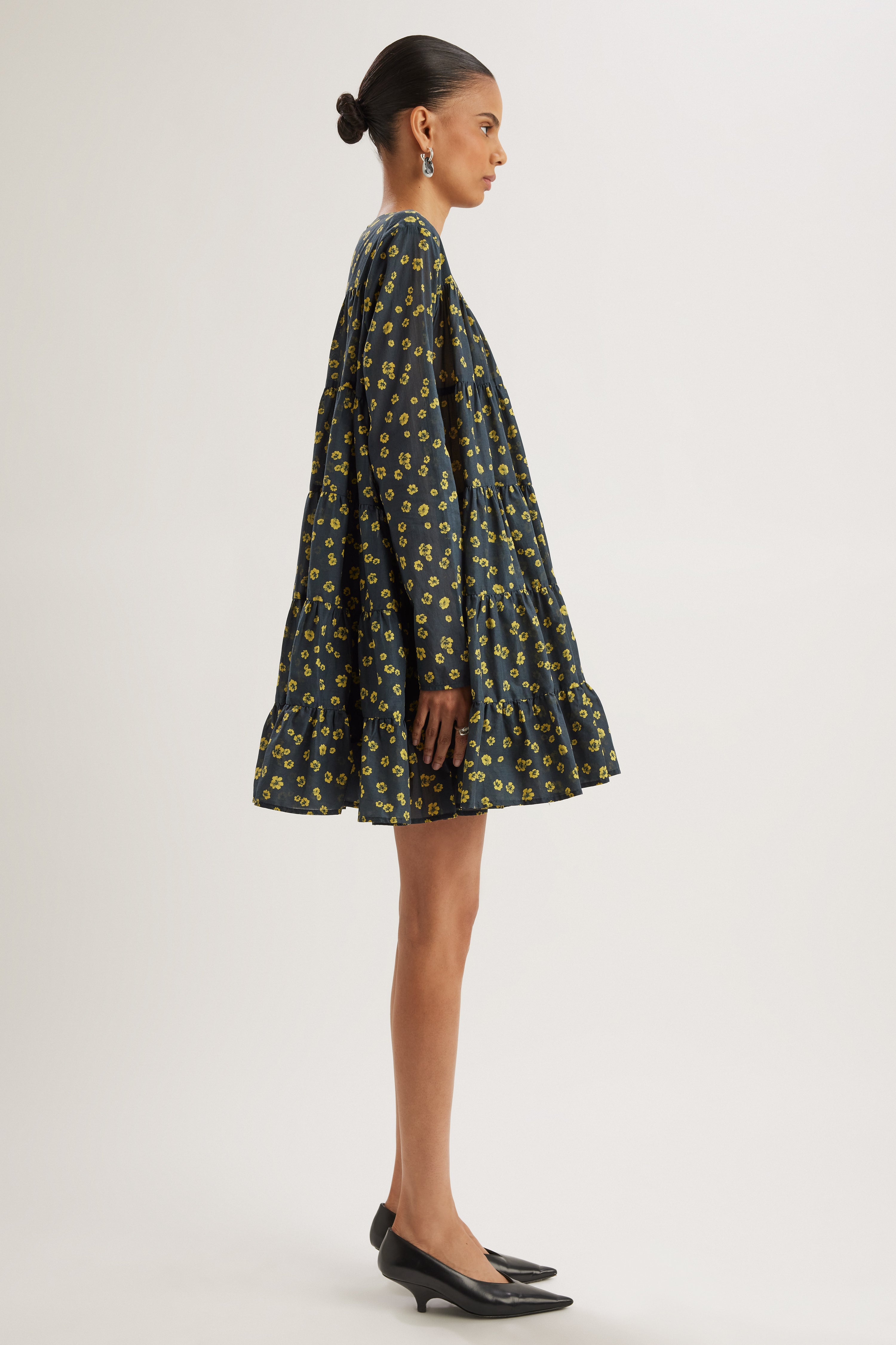 Soliman Dress in Lemon Navy Floral Print