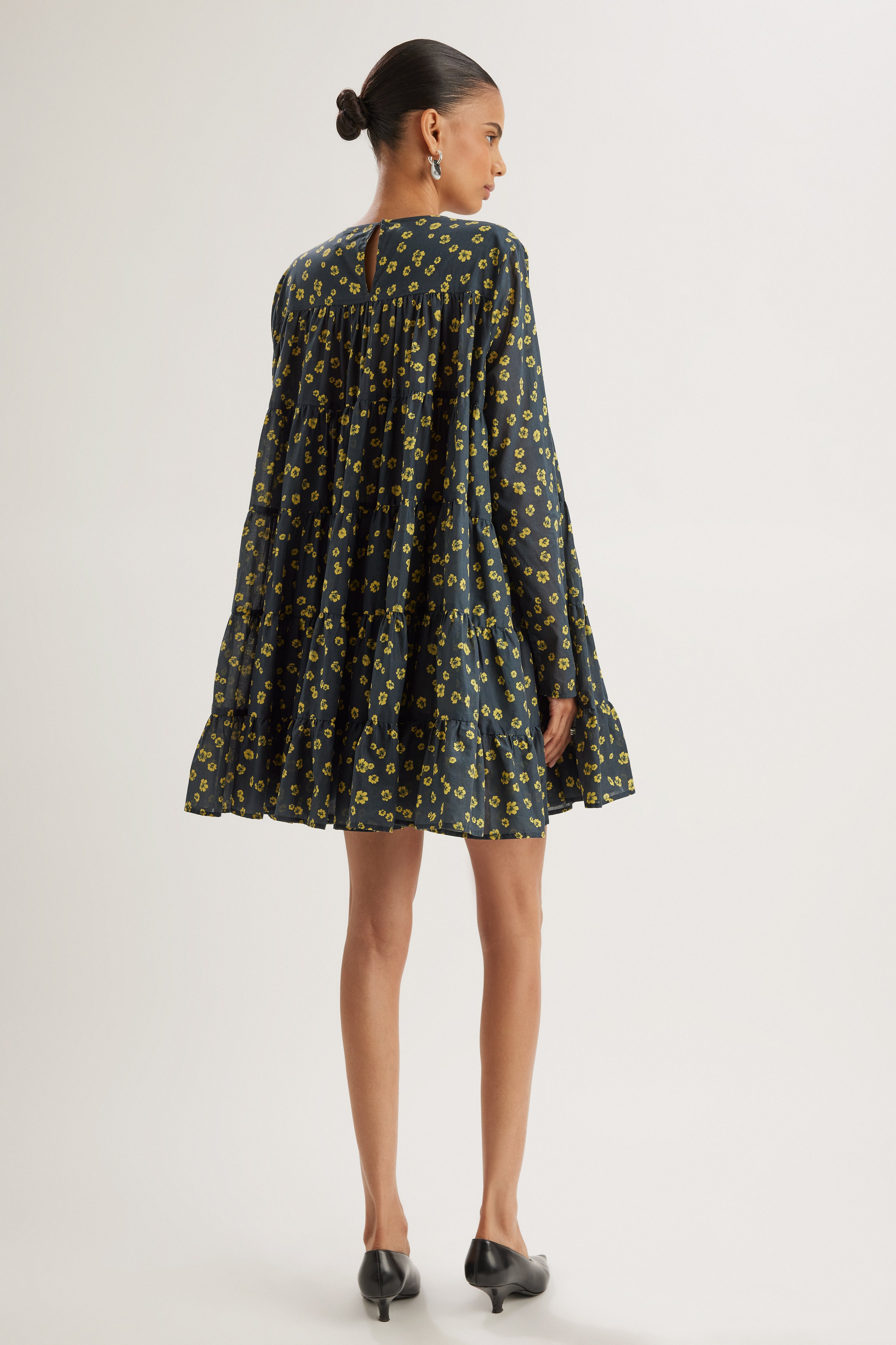 Soliman Dress in Lemon Navy Floral Print