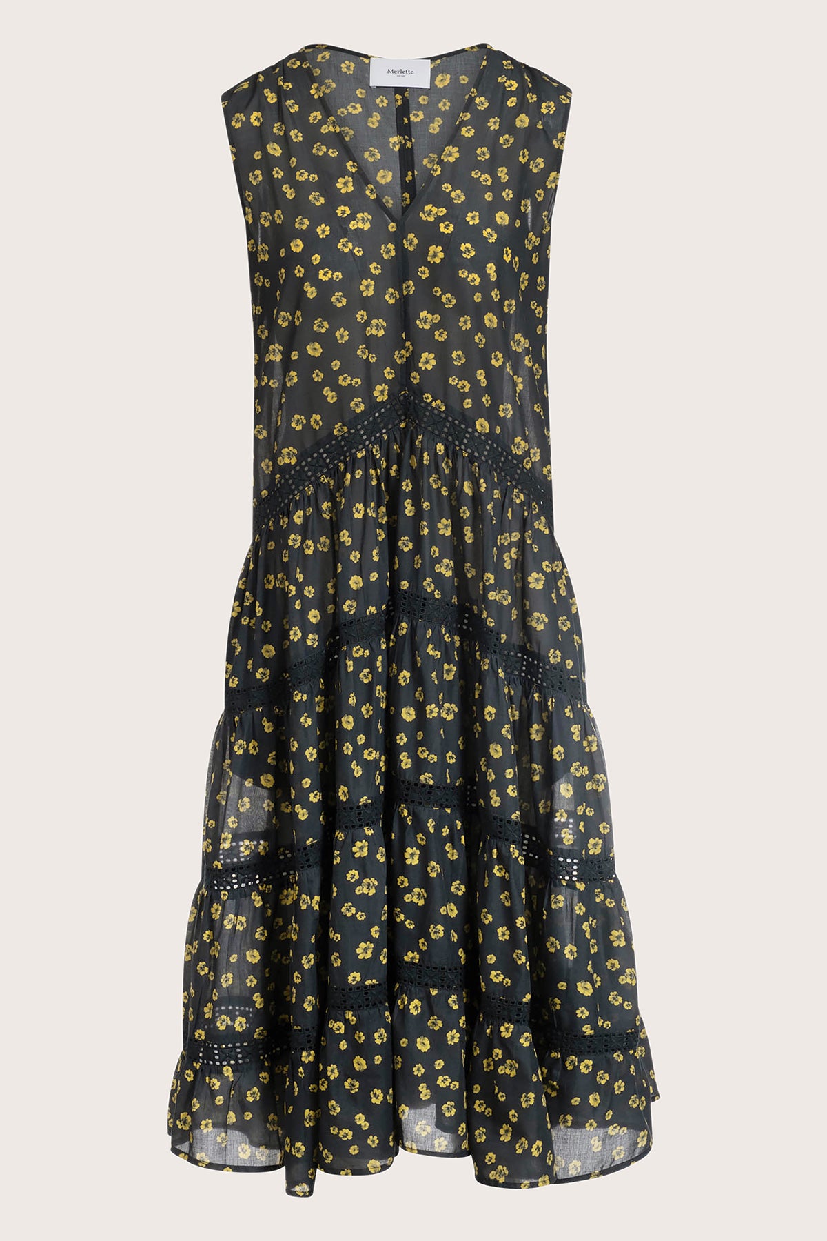 Women's Wallis Dress | Color: Lemon Navy Floral Print | Size: Large by Merlette Women's Wallis Dress | Color: Lemon Navy Floral Print | Size: Large by Merlette