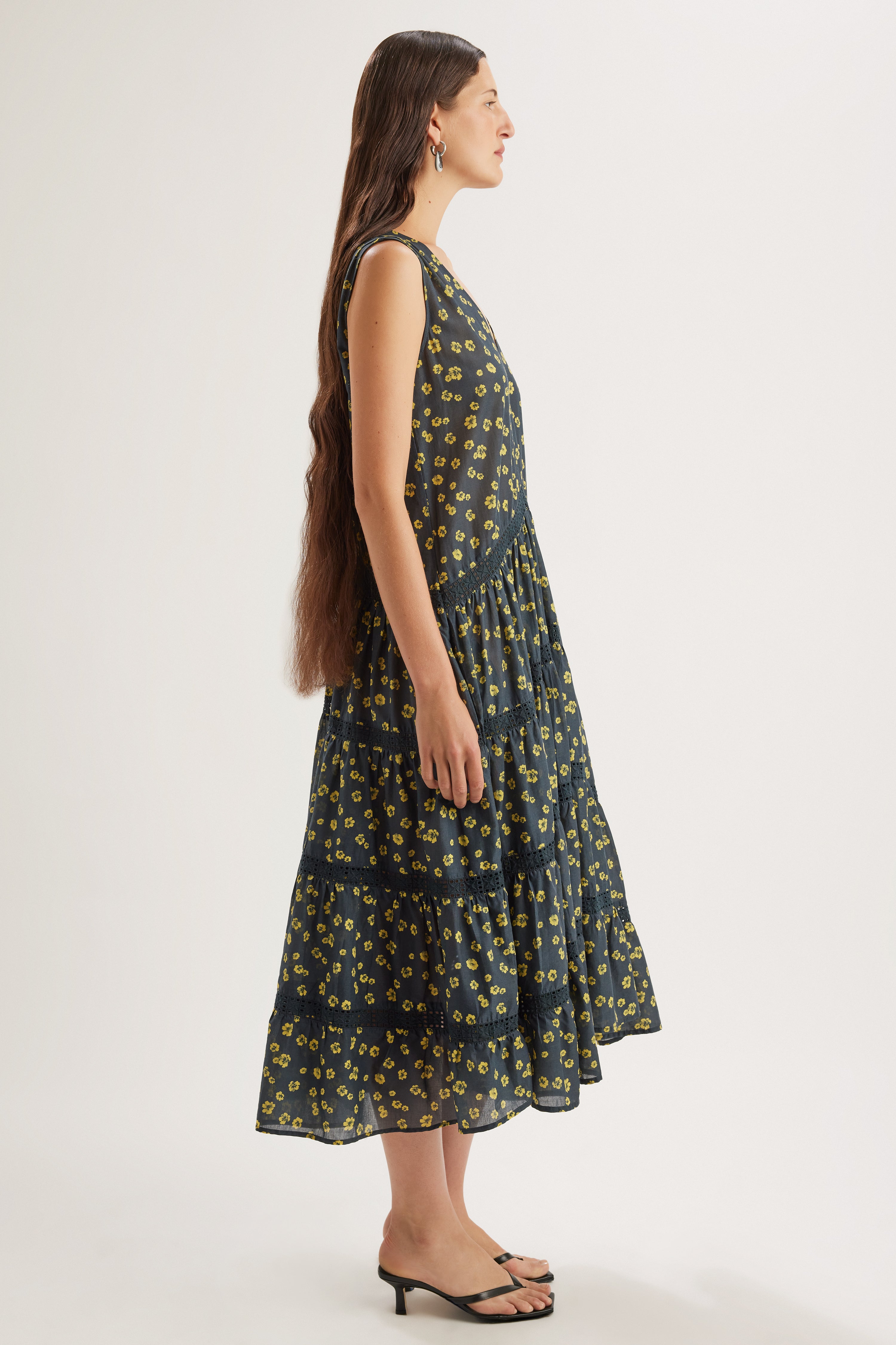 Wallis Dress in Lemon Navy Floral Print
