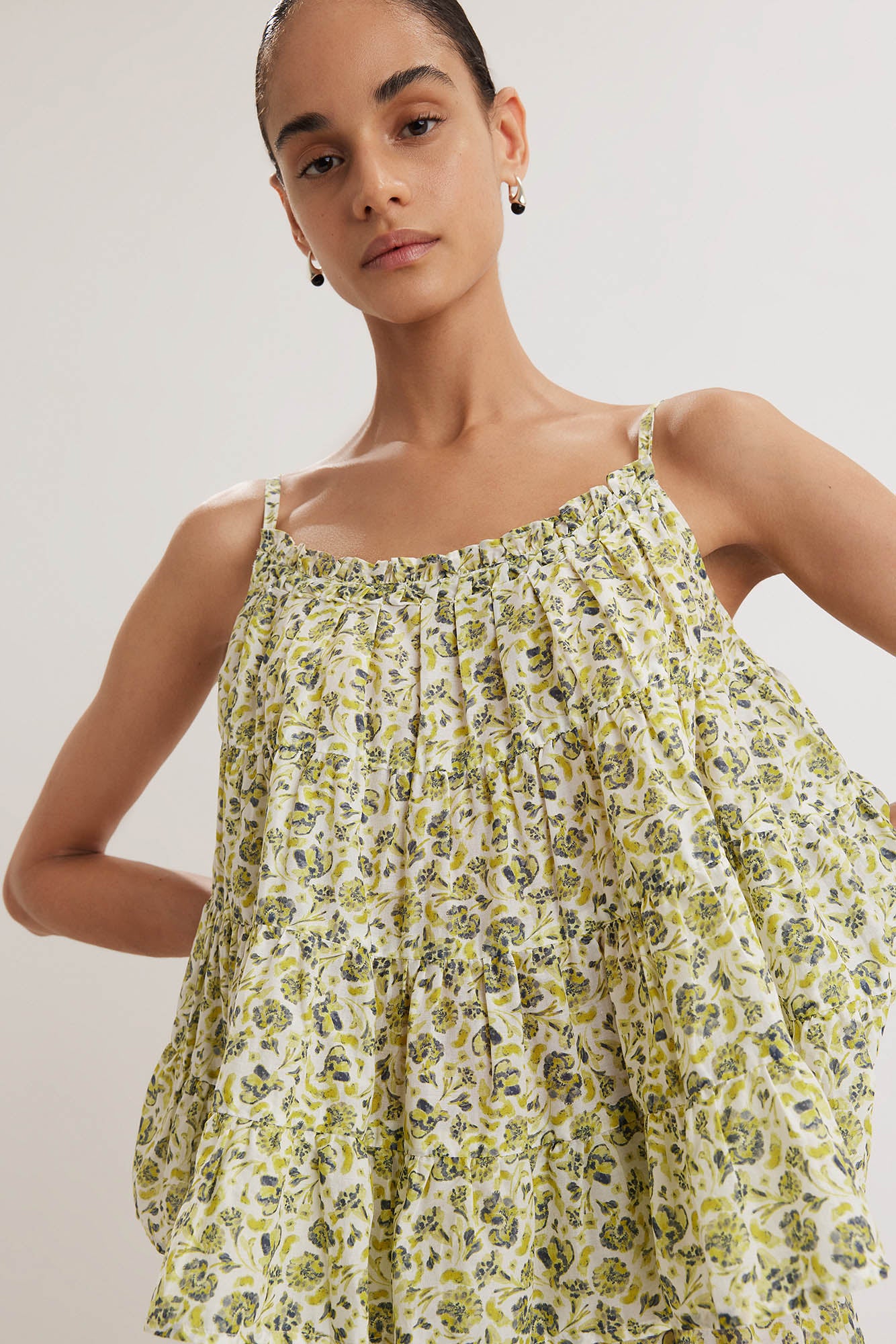 Saaz Top in Lime Floral Print