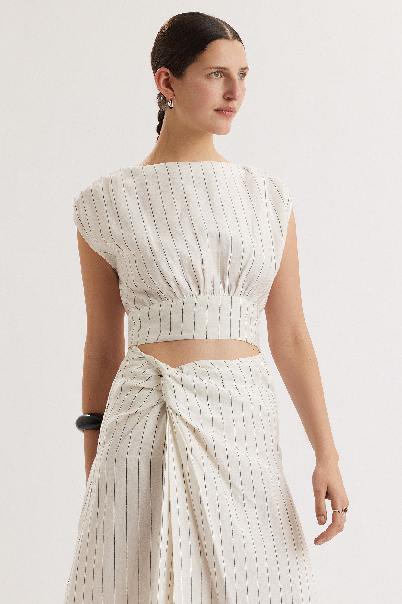Shaan Top in Ivory Black Stripe