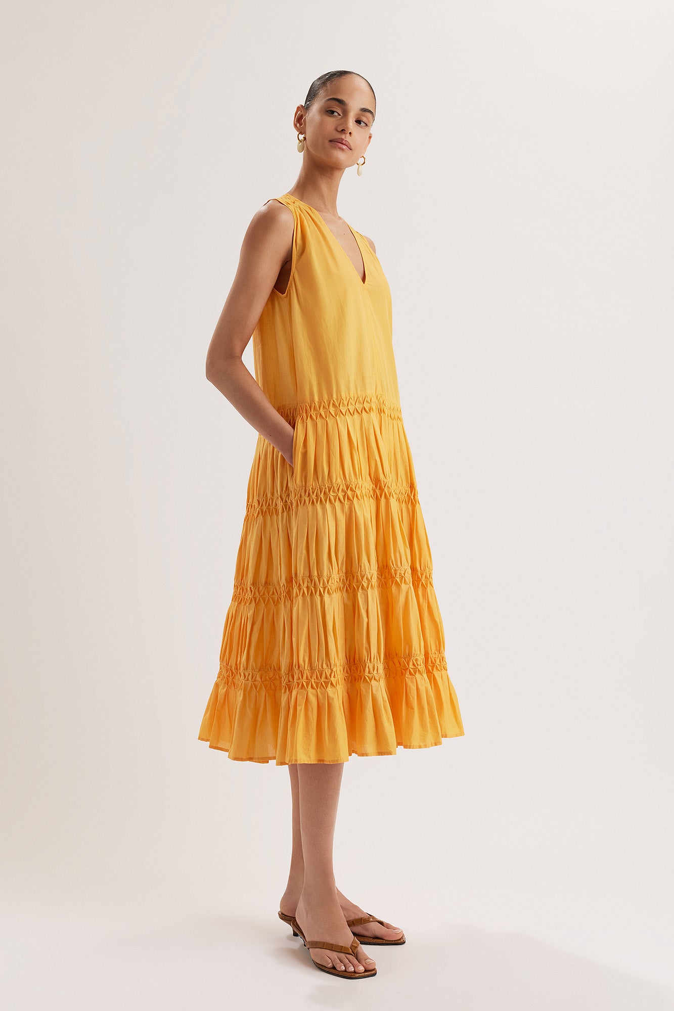 Wallis Smocked Dress in Marigold