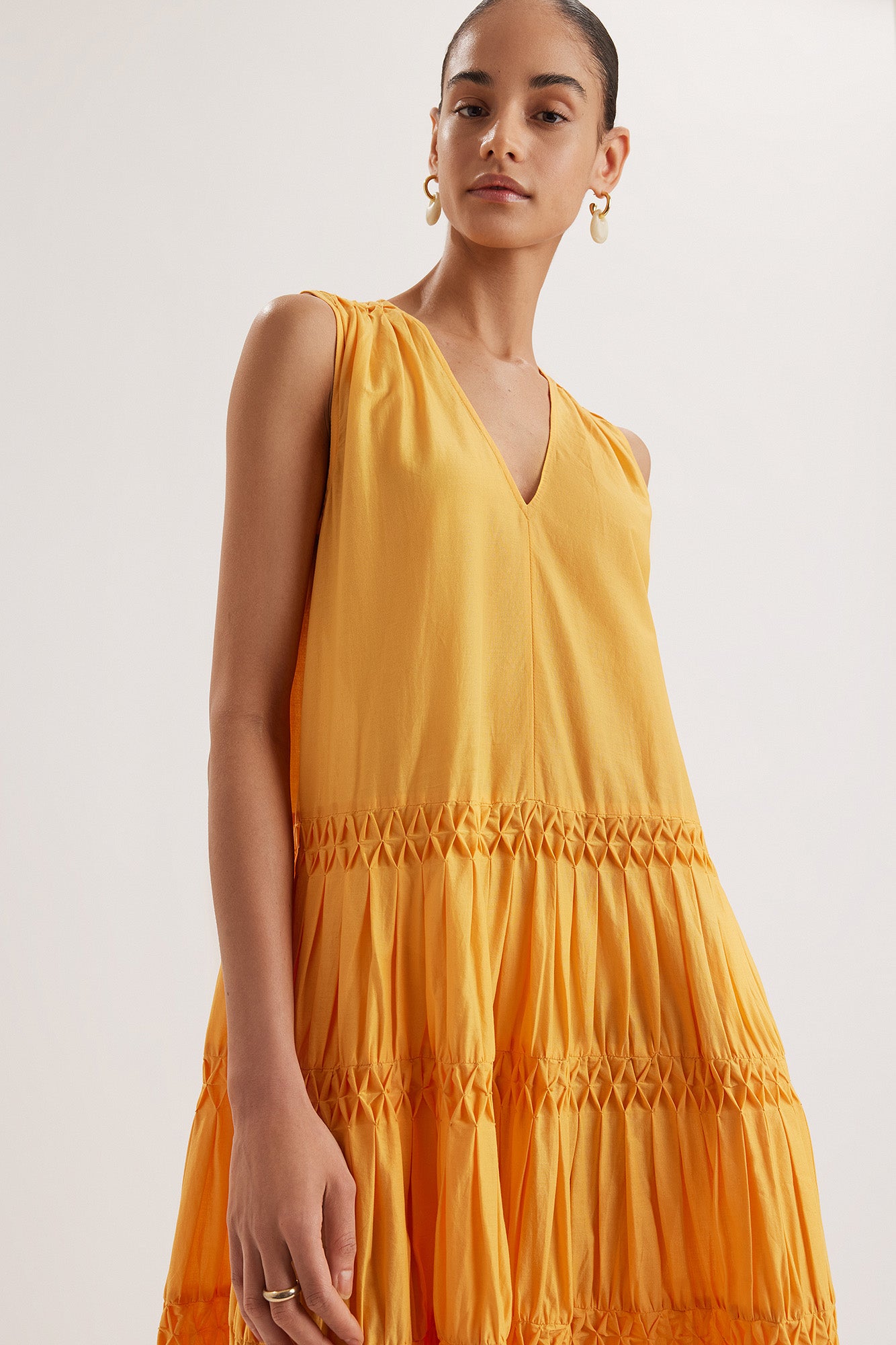 Wallis Smocked Dress in Marigold