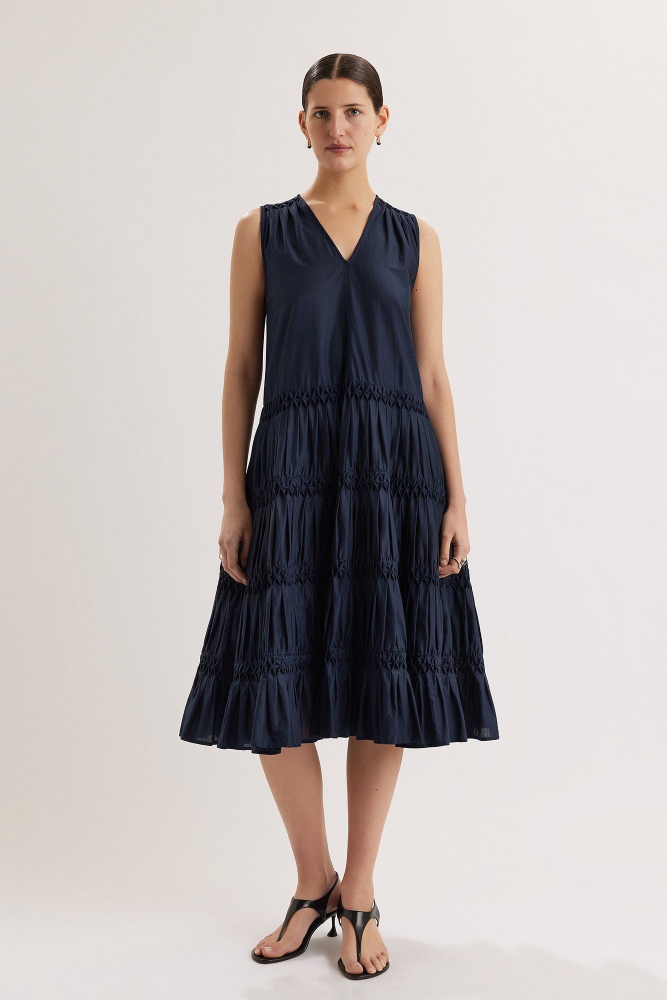 Wallis Smocked Dress in Navy