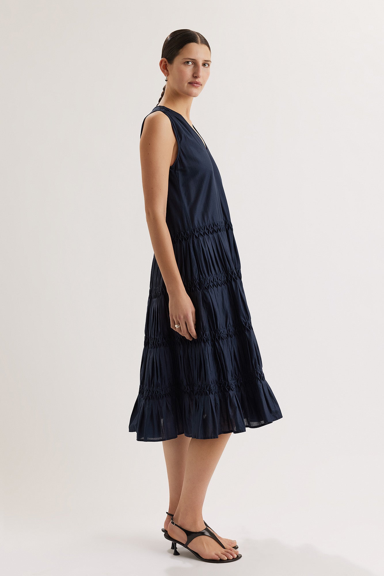 Wallis Smocked Dress in Navy