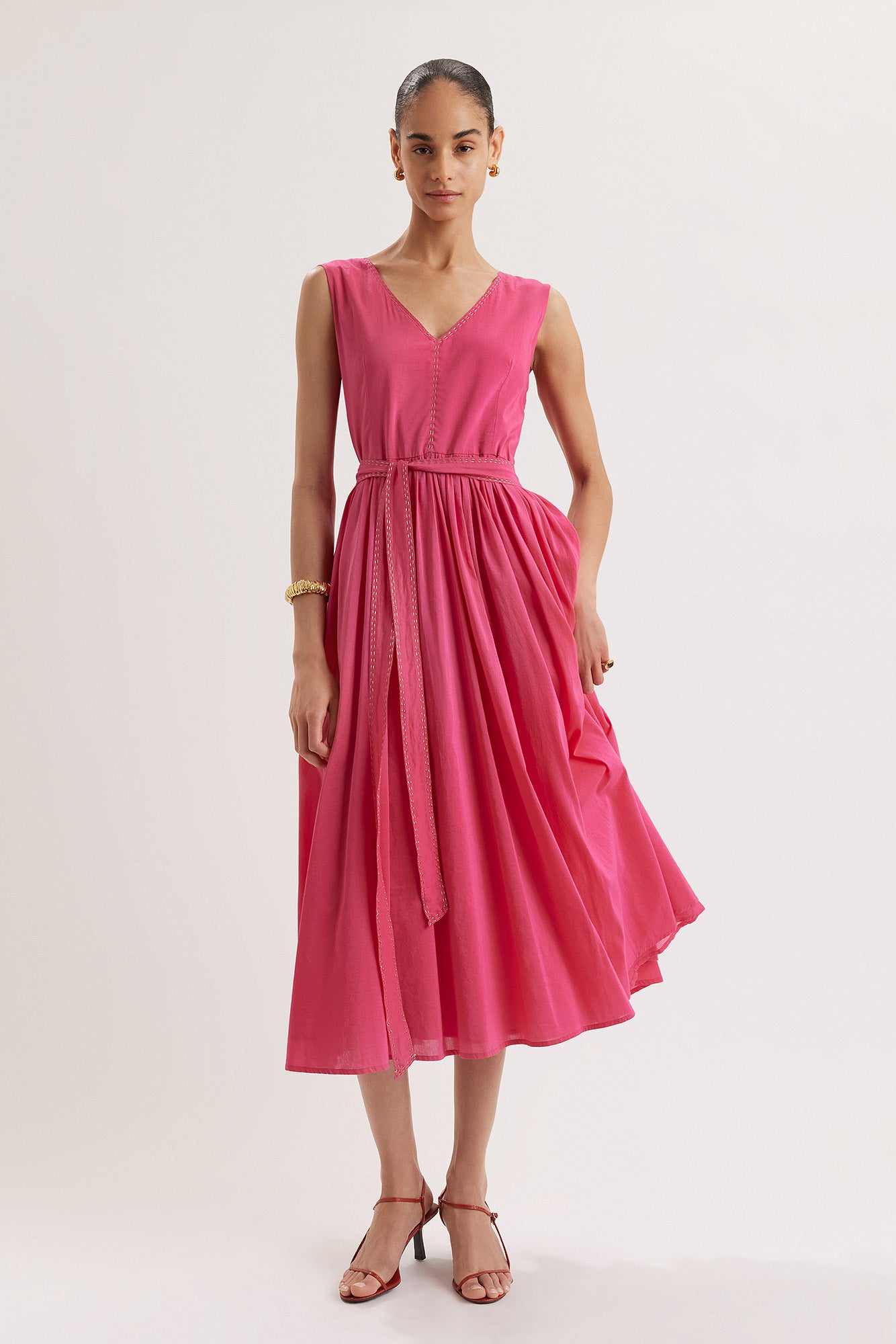 rani pink dress for women Buy MDARTS Rayon Women's Rani Pink Color Solid Pattern V Neck Sleevesless Mid Length Gown Anarkali Kurta Flared Dress for Women and Girl and Casual Wear and Office Wear Dress for Women