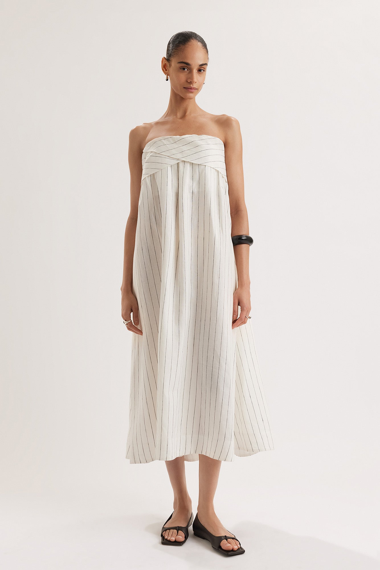 Mogra Dress in Ivory Black Stripe
