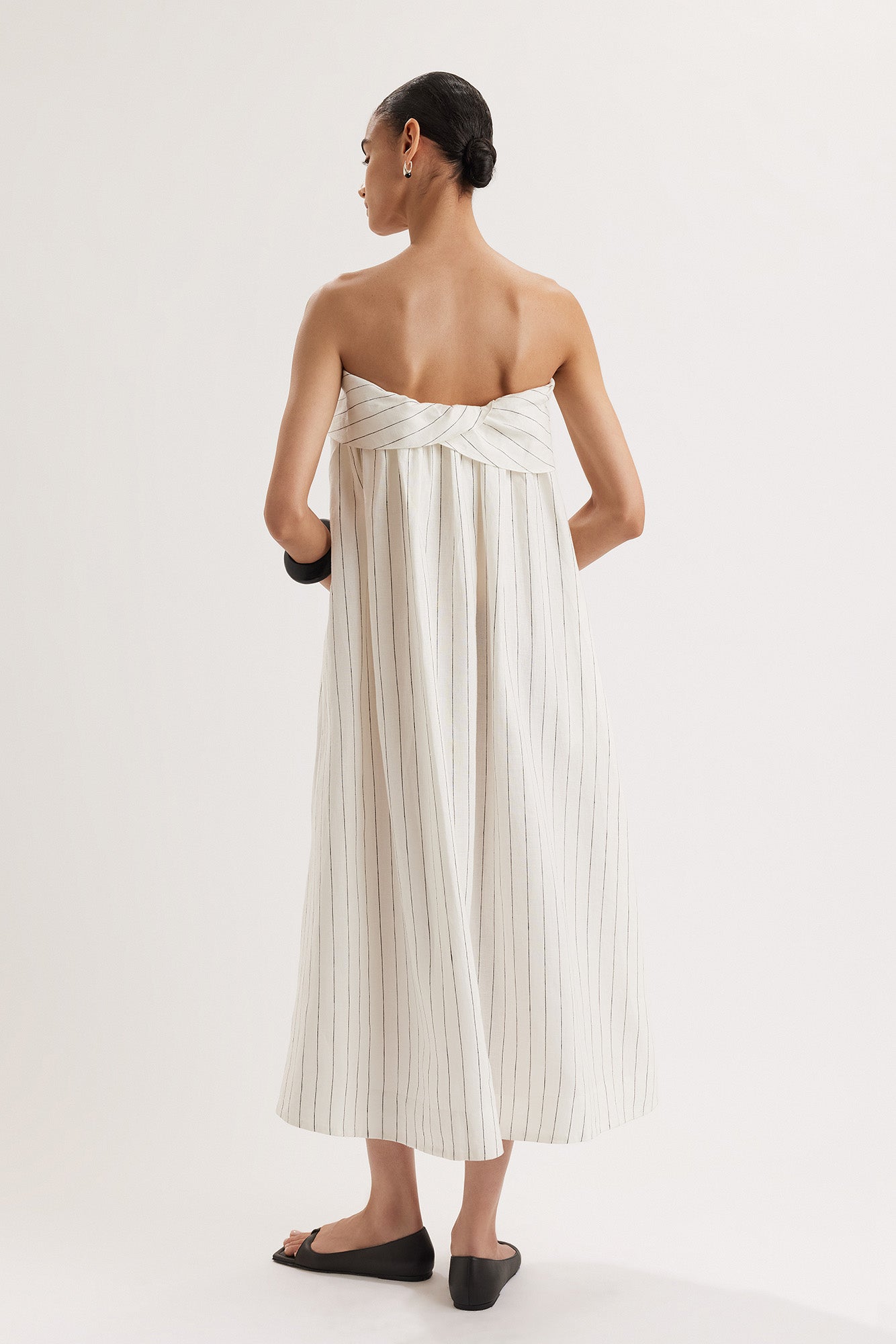 Mogra Dress in Ivory Black Stripe