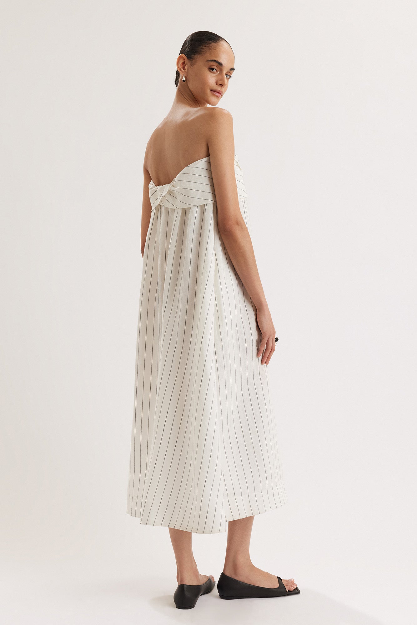 Mogra Dress in Ivory Black Stripe