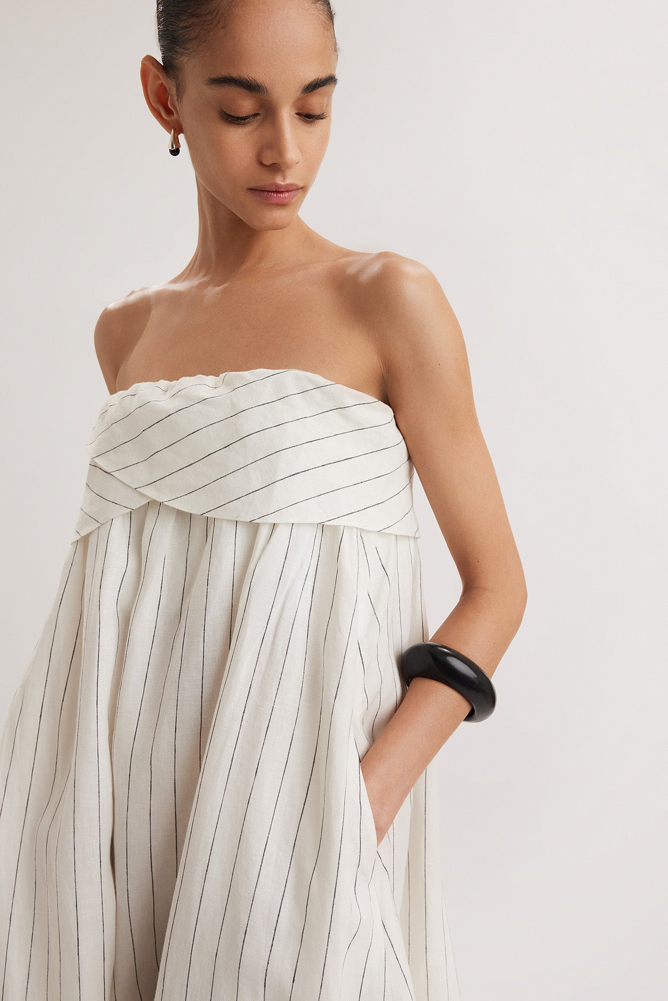 Mogra Dress in Ivory Black Stripe