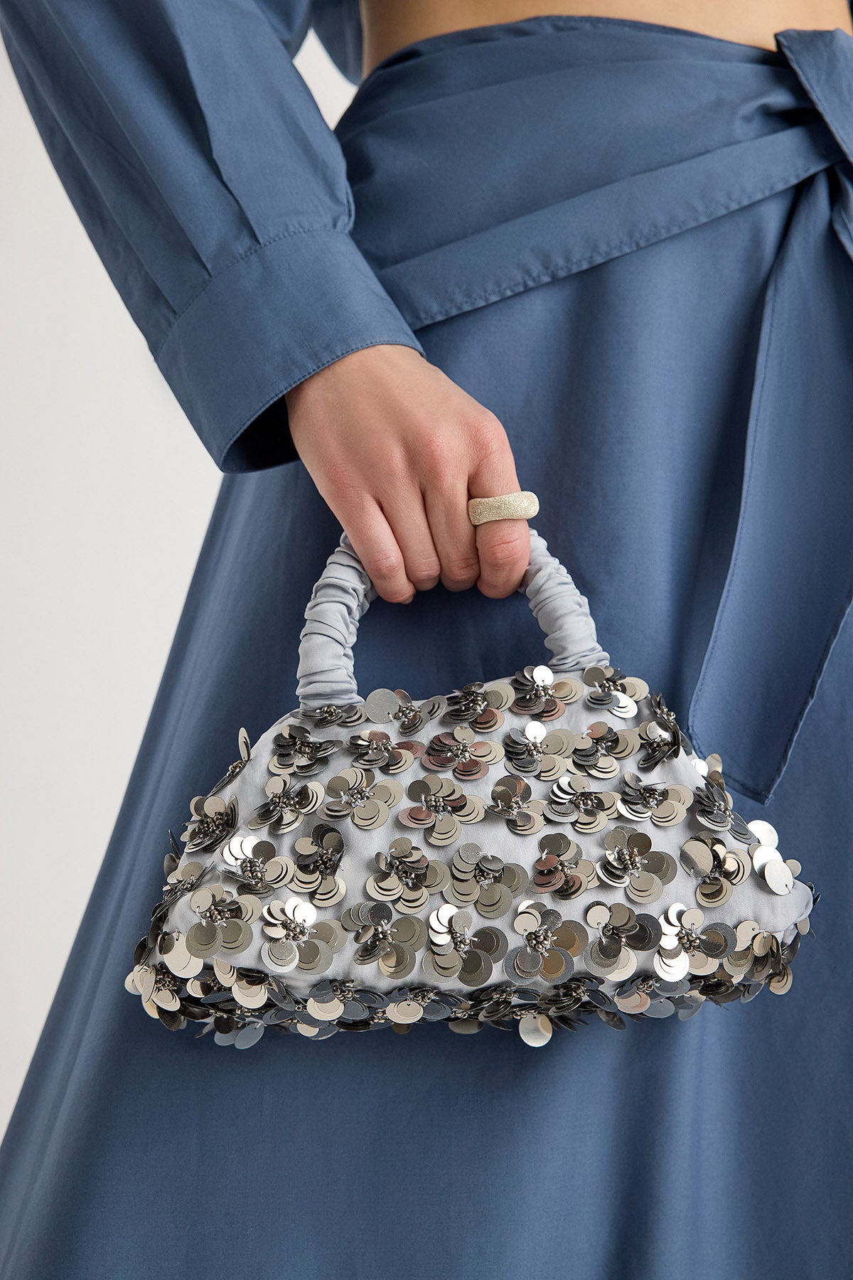 Lune Mini Embellished Bag in Silver