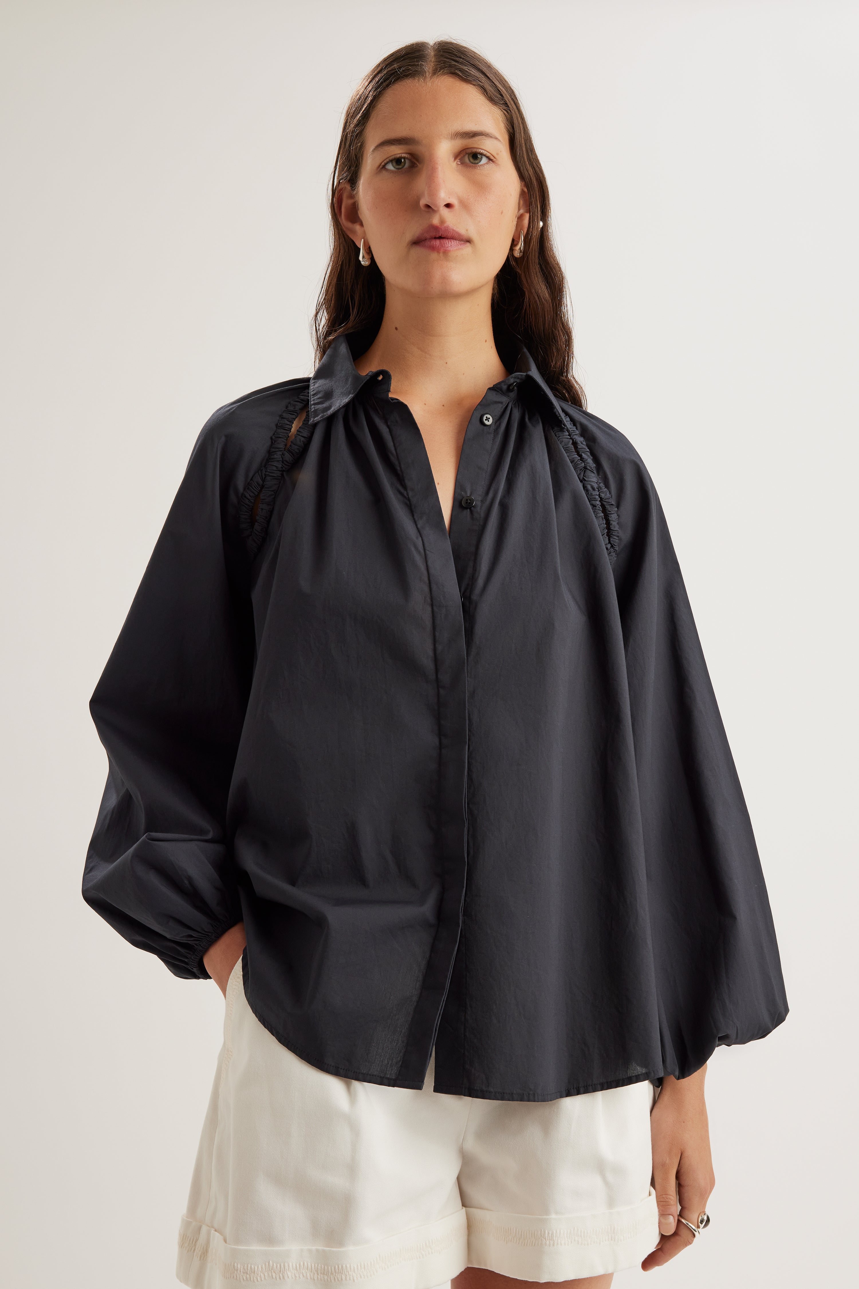 Tiana Poplin Top in Black