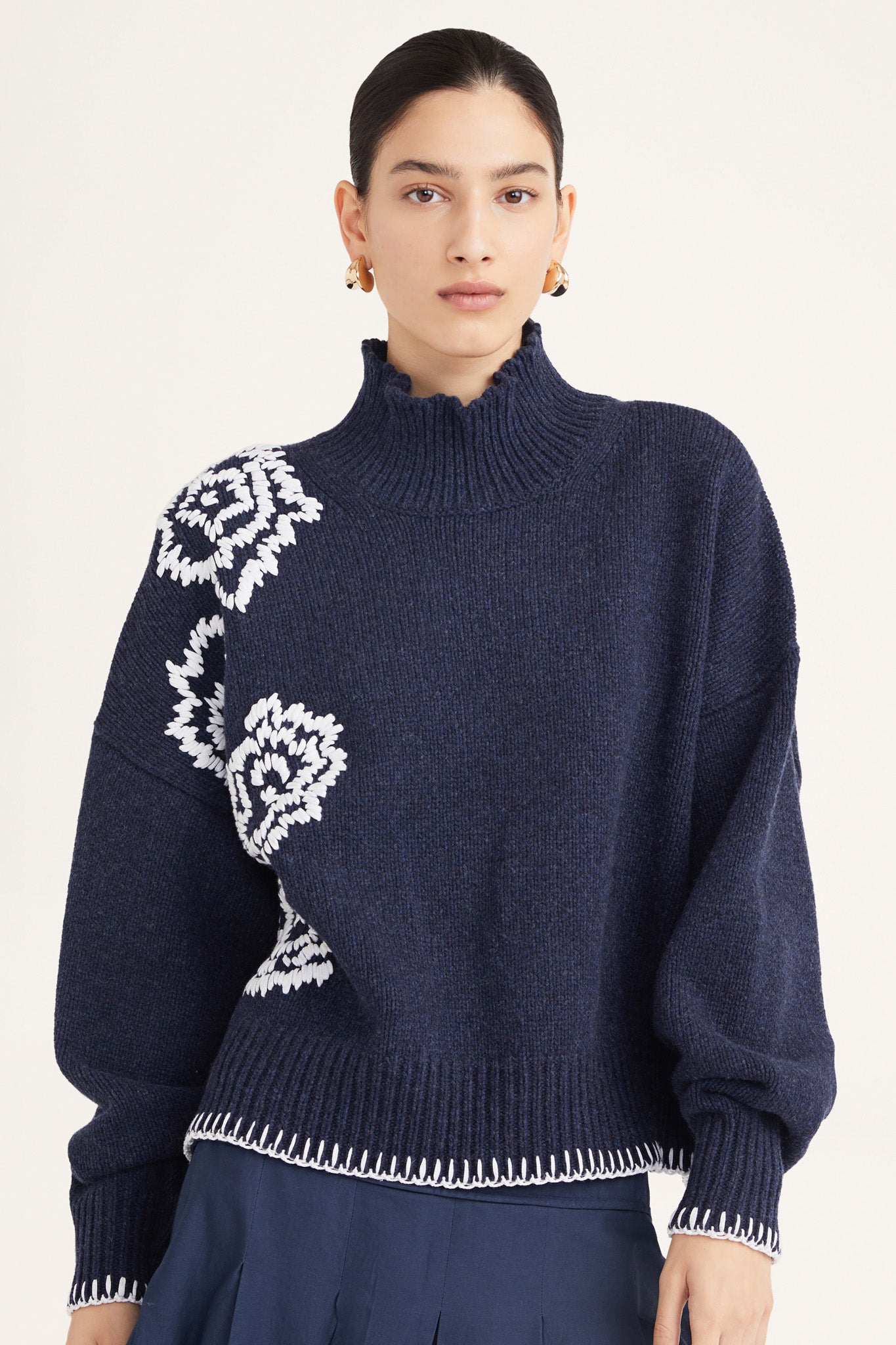 Lulea Sweater in Navy Ivory Emb