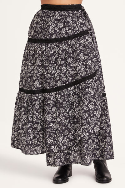 Prins Skirt in Black Stamped Floral Print