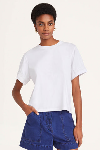 Merlette Cooper Smocked Crewneck Jersey Top In White