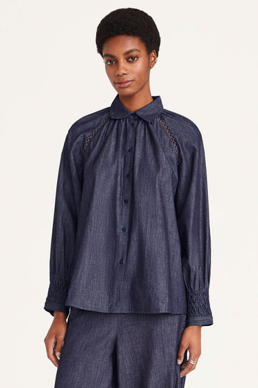 Tiana Smocked Top in Dark Denim