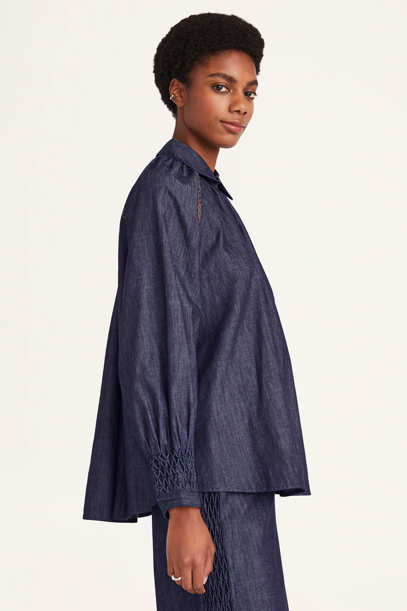 Tiana Smocked Top in Dark Denim