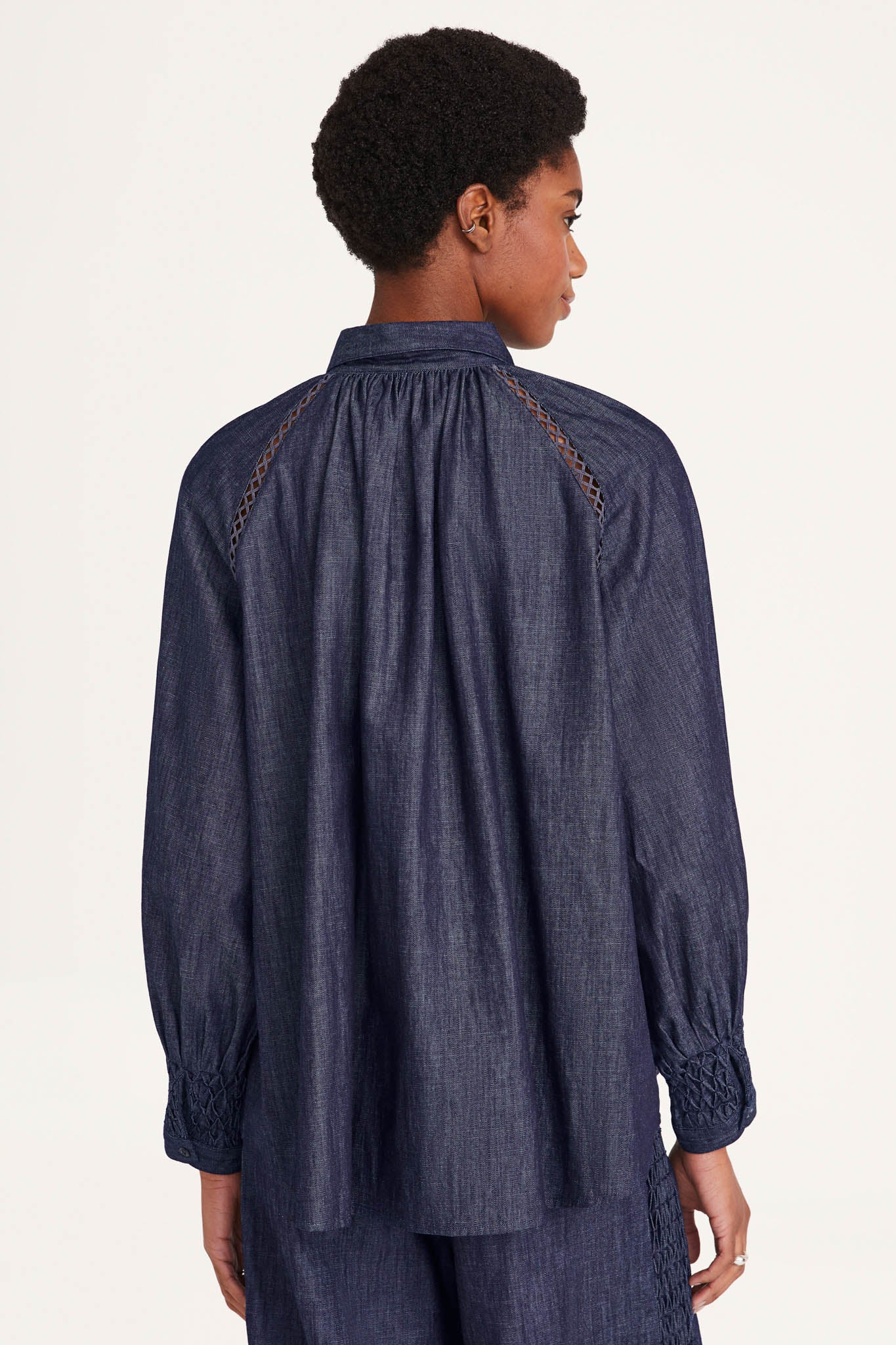 Tiana Smocked Top in Dark Denim