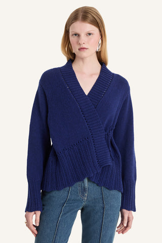 Merlette Nexilis Wrap-front Wool Cardigan In Cobalt