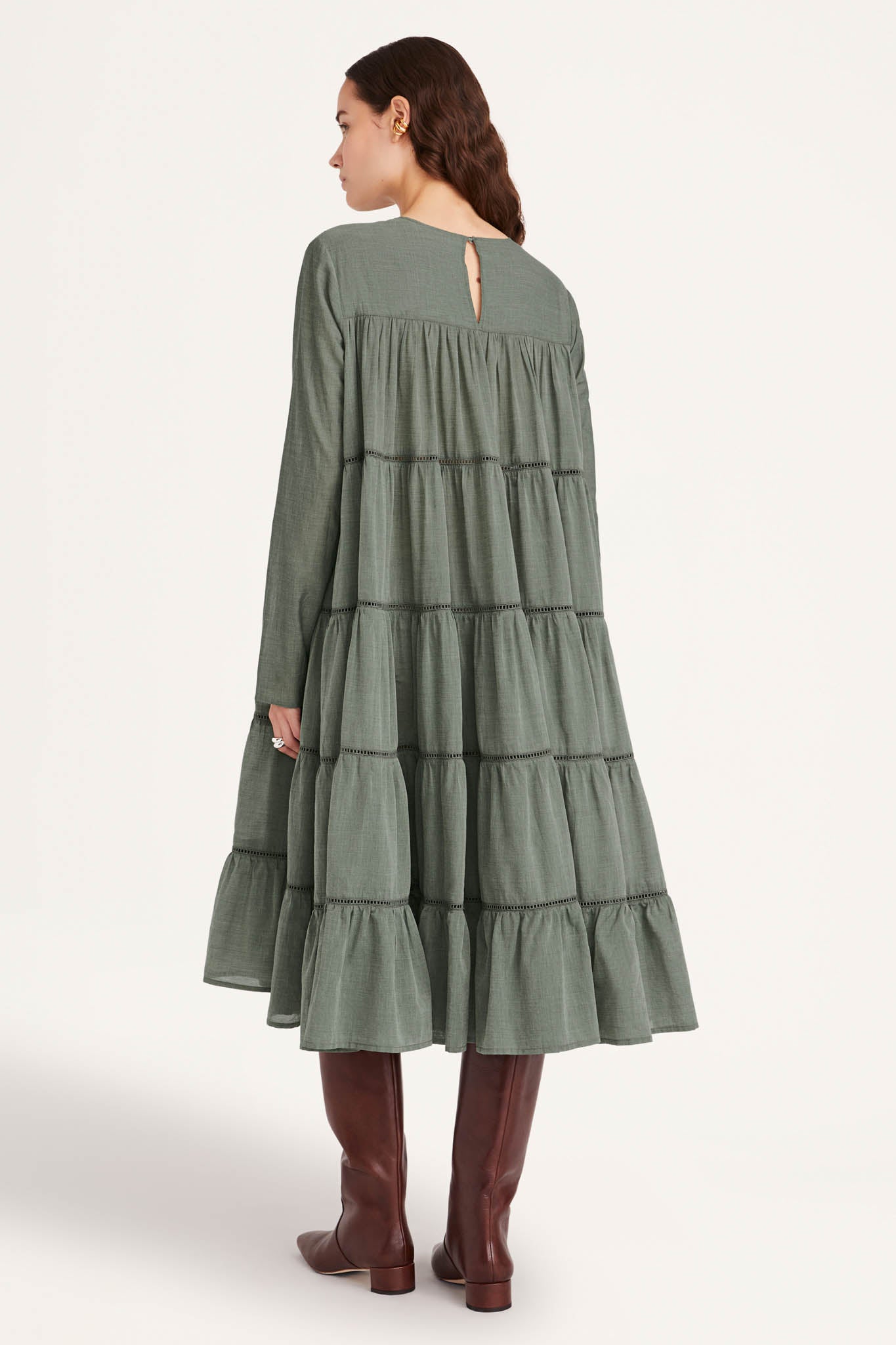 Maida Midi Dress in Moss Chambray