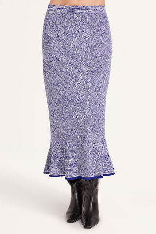 Merlette Claude Flared Ribbed Knit Midi Skirt In Cobalt Multi
