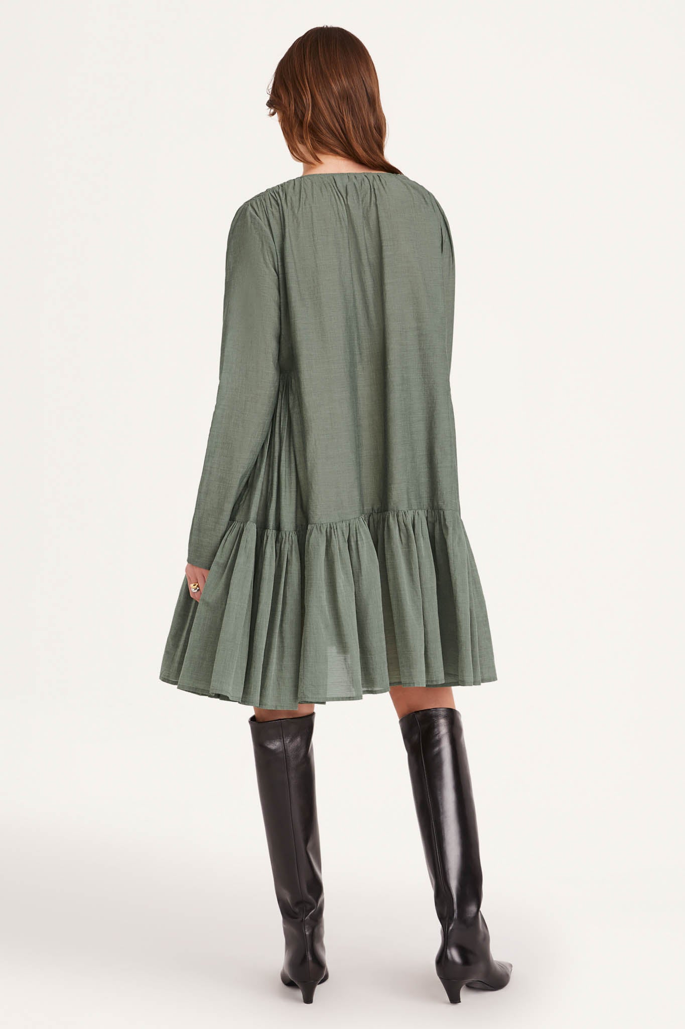 Martel Pleated Dress in Moss Chambray