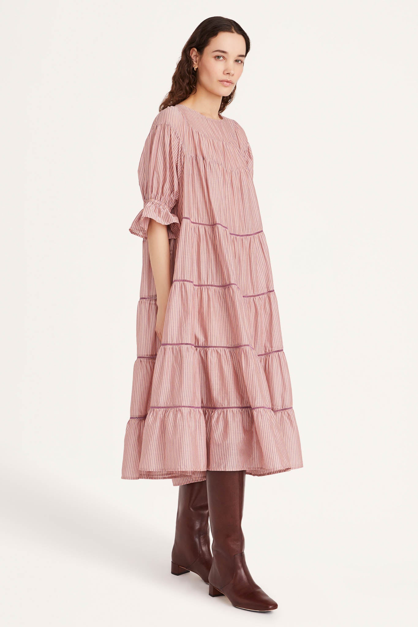 Paradis Dress in Mulberry Multi Stripe