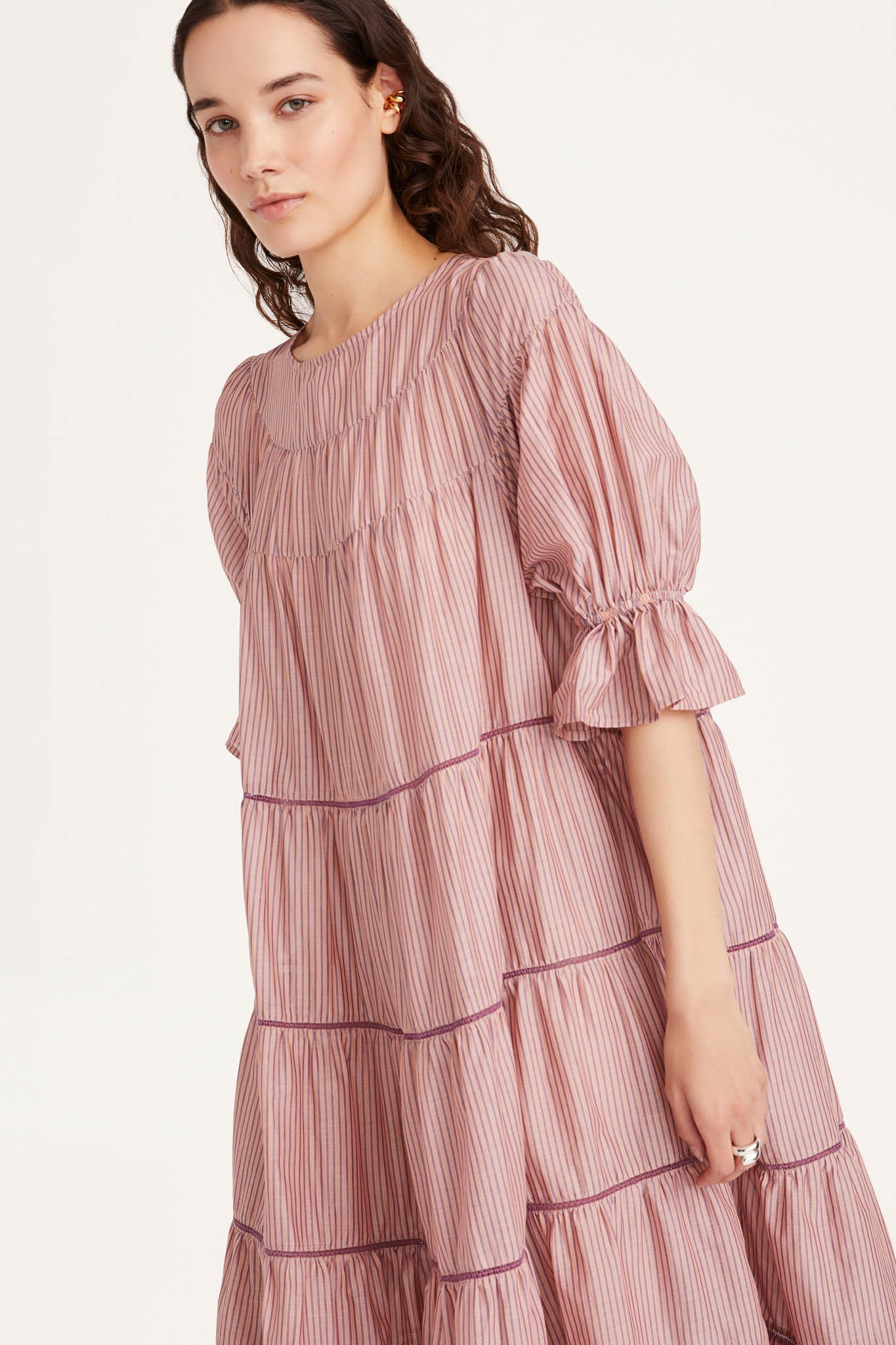 Paradis Dress in Mulberry Multi Stripe