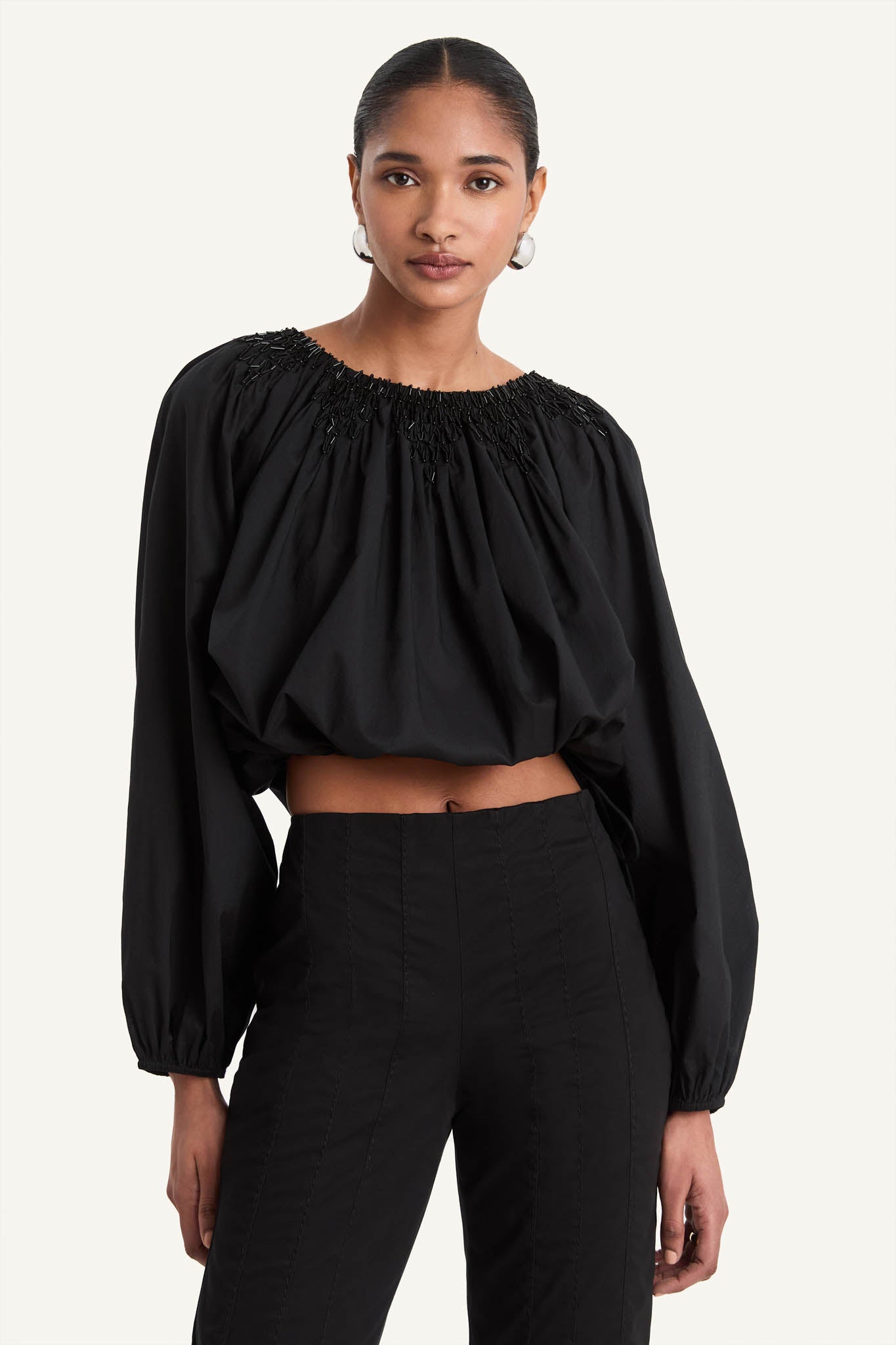 Lotus Beaded Top in Black