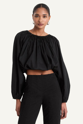 Merlette Lotus Beaded Top In Black In Black