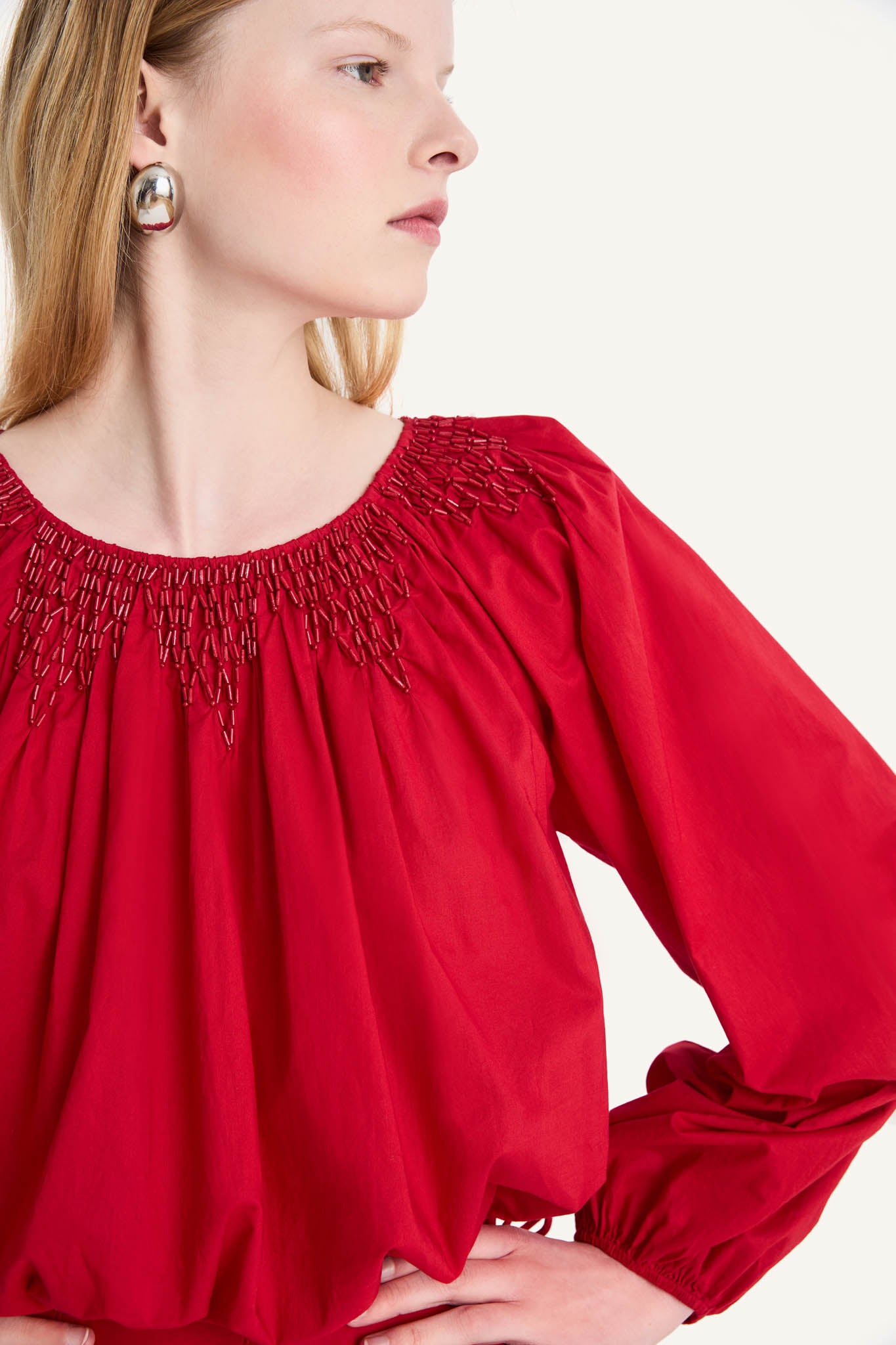 Lotus Beaded Top in Rouge