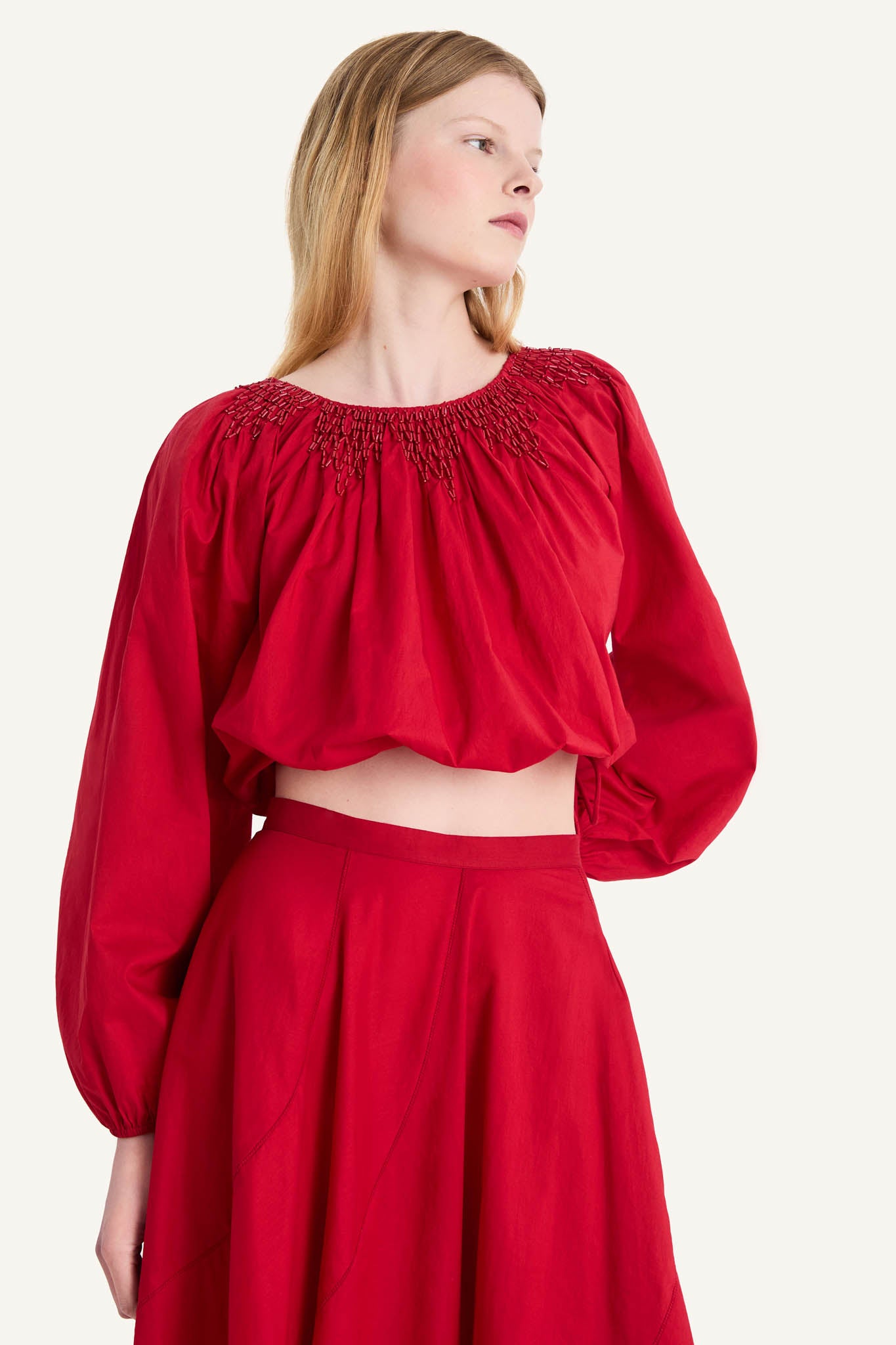 Lotus Beaded Top in Rouge