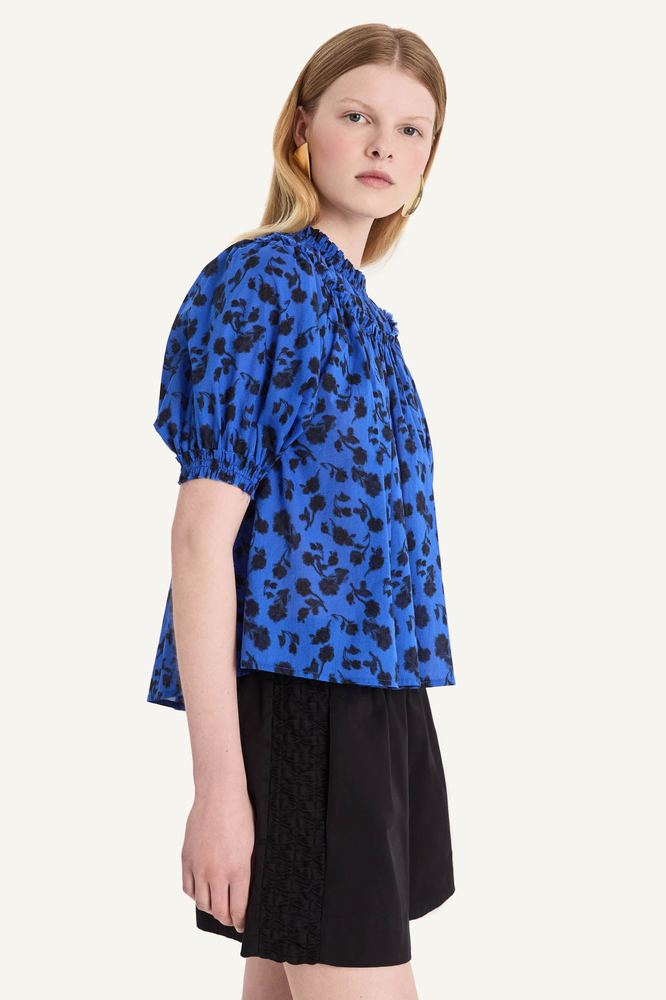 Menton Top in Cobalt Ink Floral Print