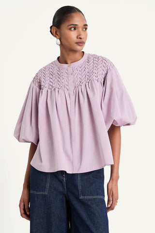 Merlette Women's Meadow Smocked Cotton Chambray Top In Rose Chambray