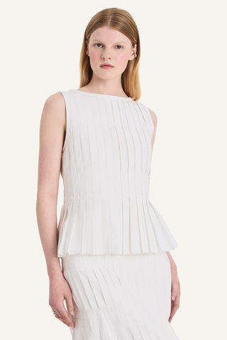 Merlette Women's Harena Pleated Poplin Peplum Top In White