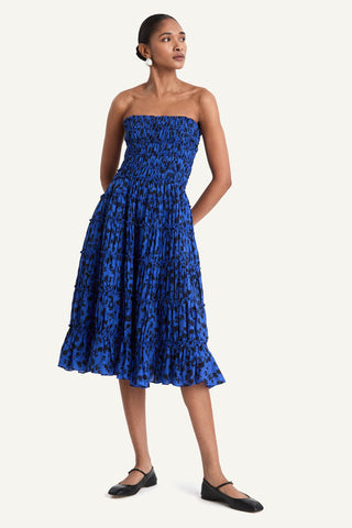 Merlette Galet Dress In Cobalt Ink Floral Print In Cobalt Ink Floral Print