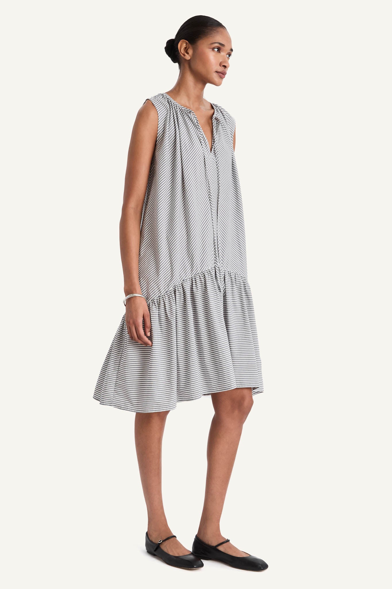 Camarat Dress in Navy Yarn Dyed Stripe