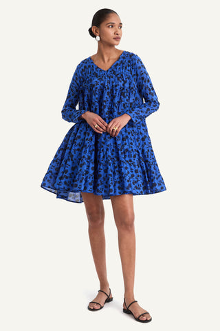Merlette Solis Dress In Cobalt Ink Floral Print In Cobalt Ink Floral Print