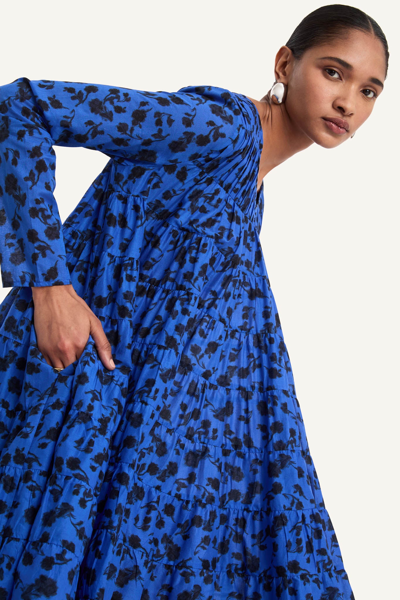 Solis Dress in Cobalt Ink Floral Print