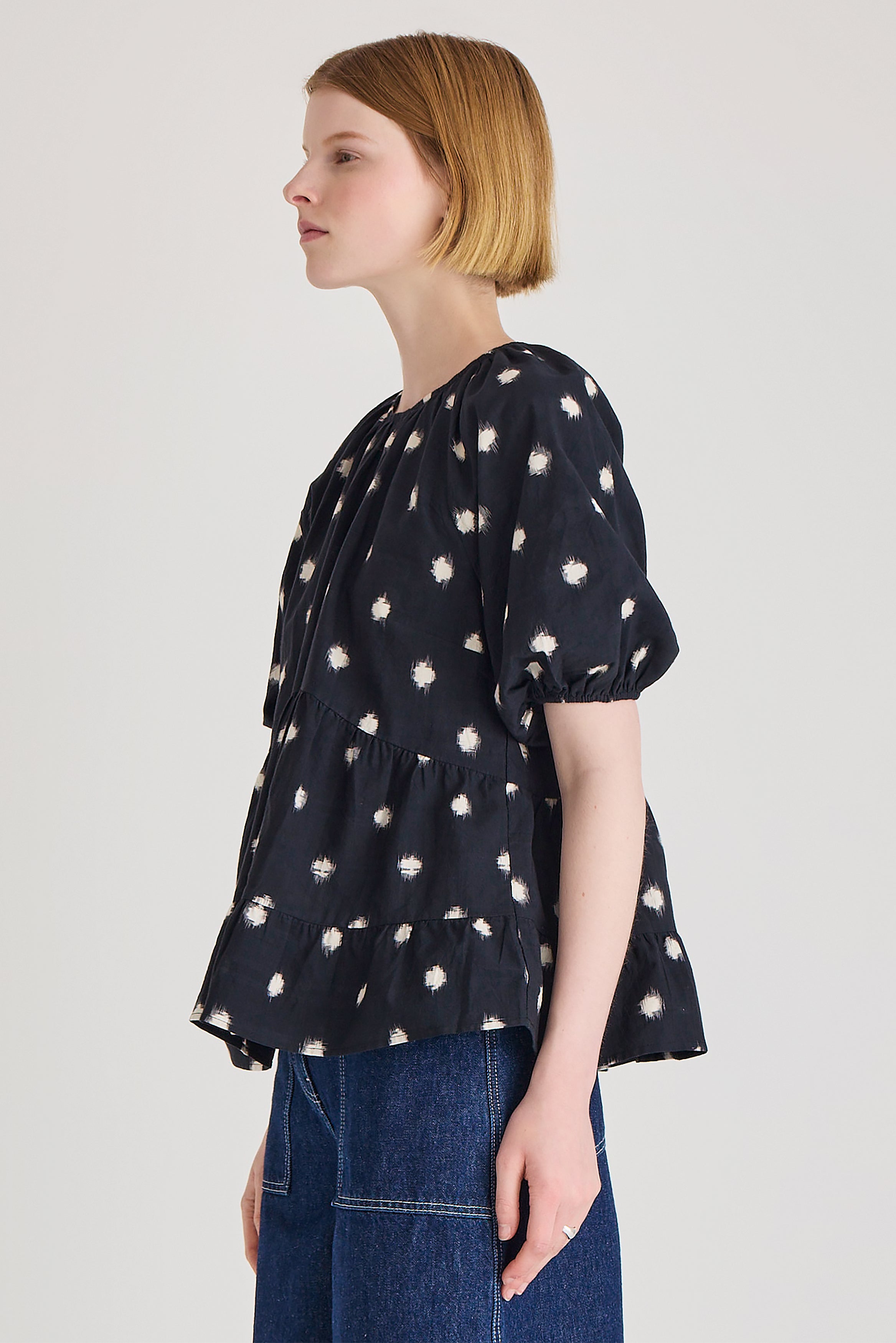 Bow Top in Ikat Emb Dot