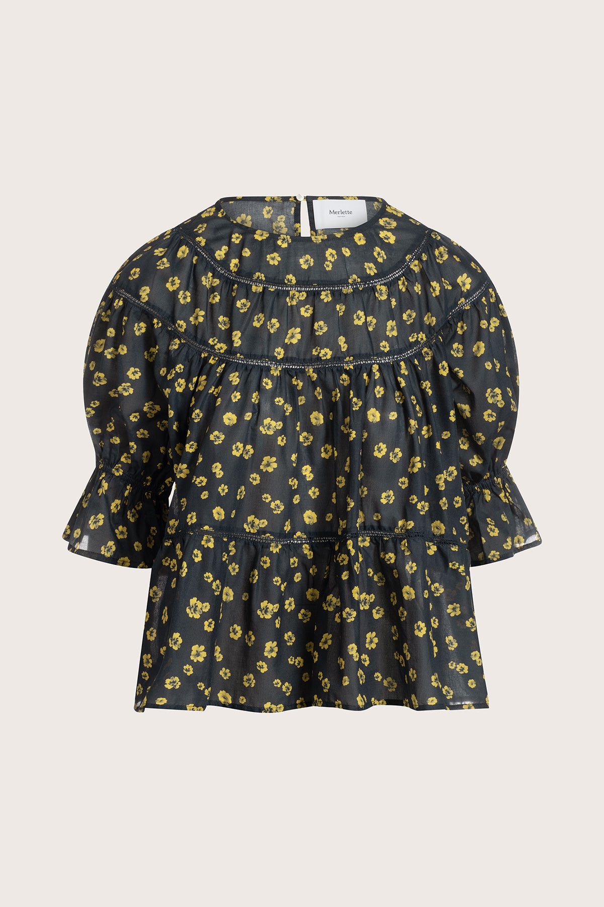 Sol Top in Lemon Navy Floral Print